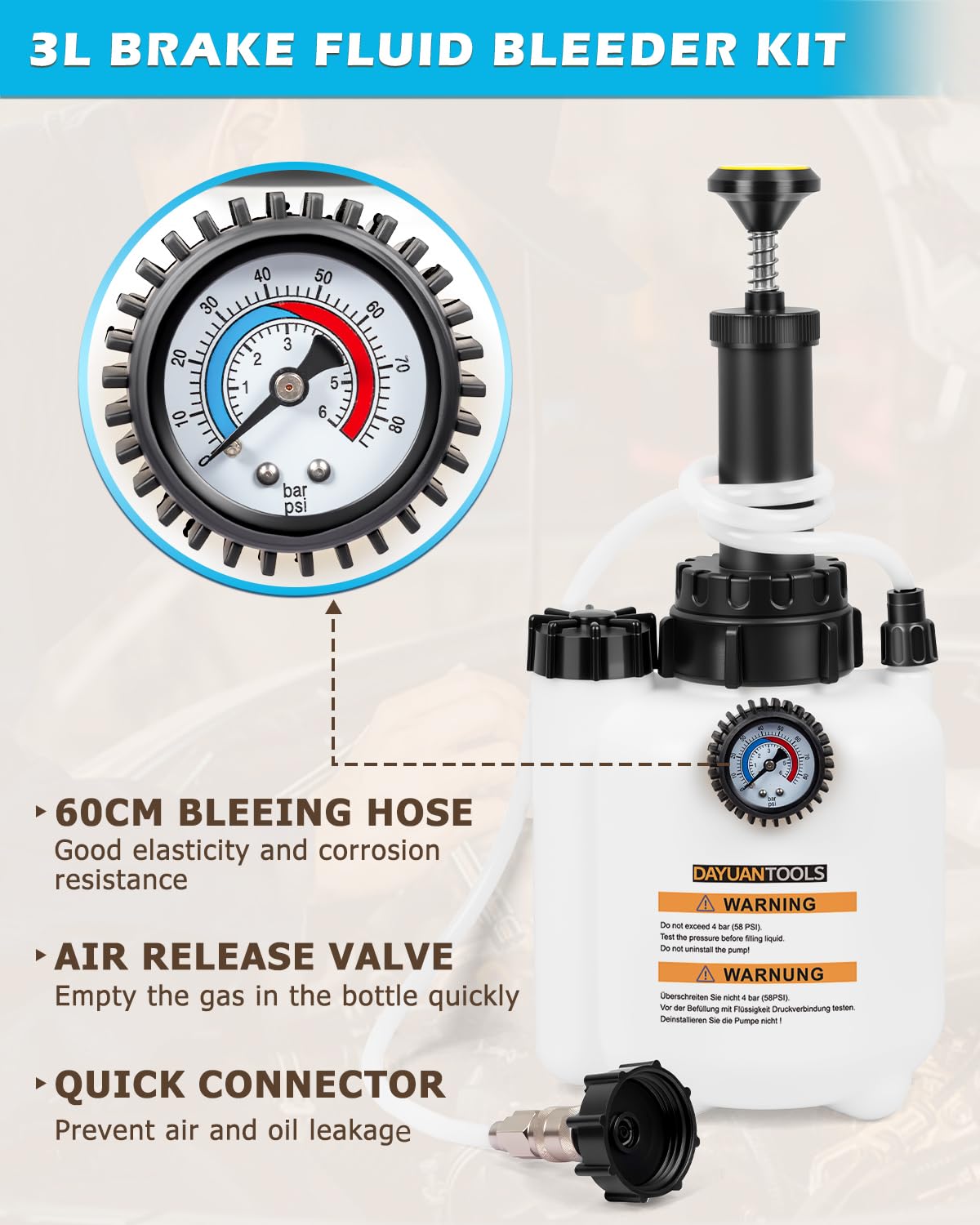 DAYUAN 3L Hand Manual Brake Fluid Bleeder Set,One Man Brake Bleeding Pump Kit Compatible with Most European Models