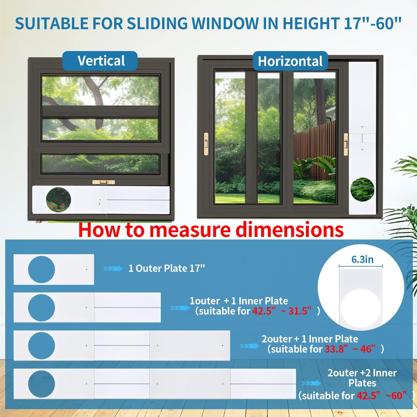 Portable AC Window Vent Kit with Waterproof Cover,AC Window Seal Kit with 5.9" Diameter,Air Conditioner Window Vent Kit for Sliding Horizontal or Vertical Window with 4 Seal Plates