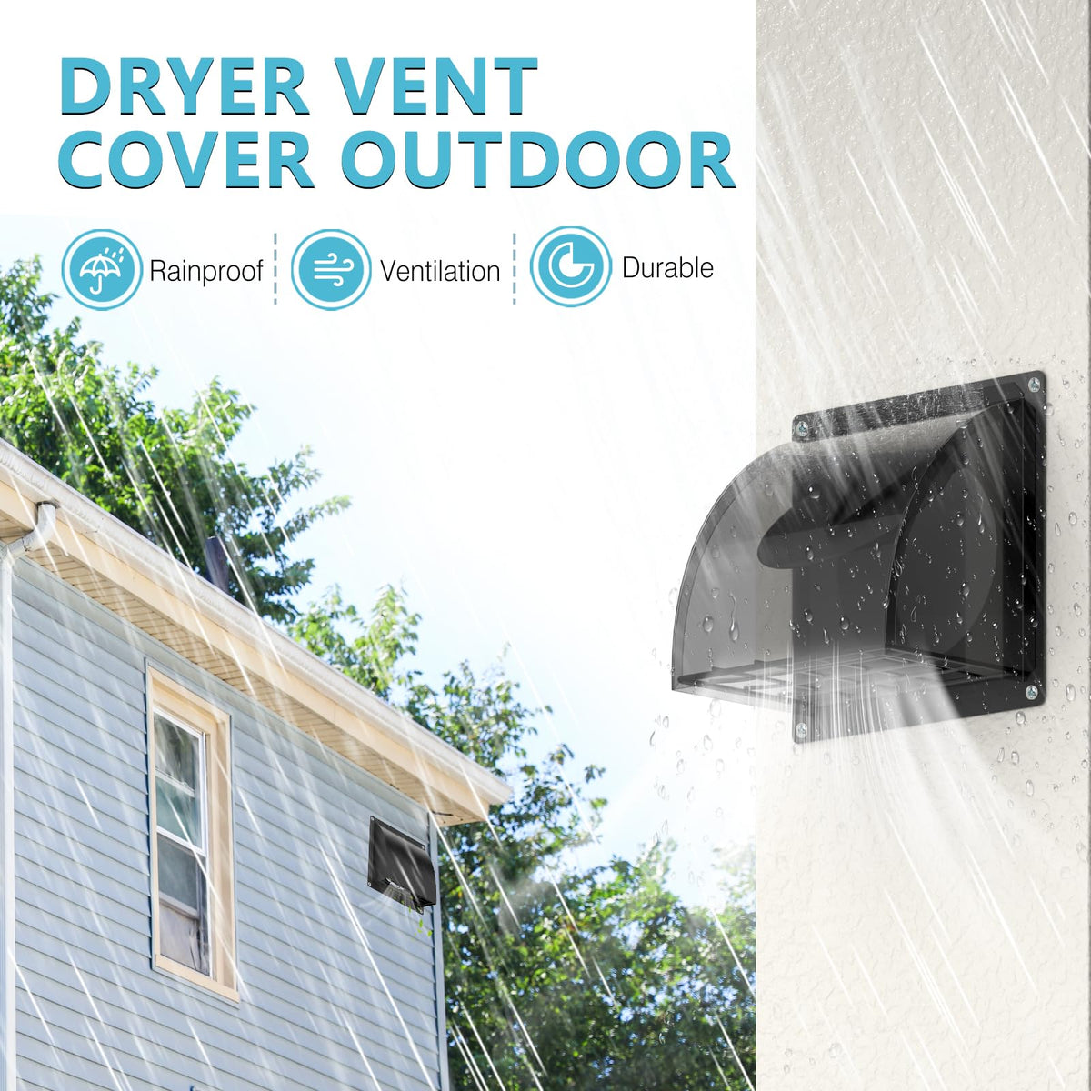 4 Inch Dryer Vent Cover Outside, HG Power Metal Wall Vent Cover with Removable Screen & Cushioned Non-Return Flap, Air Vent for House, Range Hood, AC, Opening Diameter: 3.81" Black