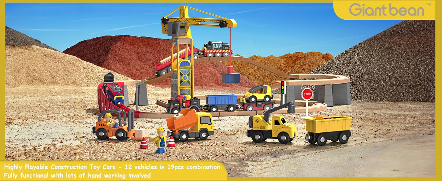 Giant bean 12PCS Vehicles Battery Operated Train Car Set, Magnetic Mini Construction Set for Wooden Train Track, Bulk Car Toys for Toddlers Age 3 4 5 Boys Girls Kids, Fits Most Brands