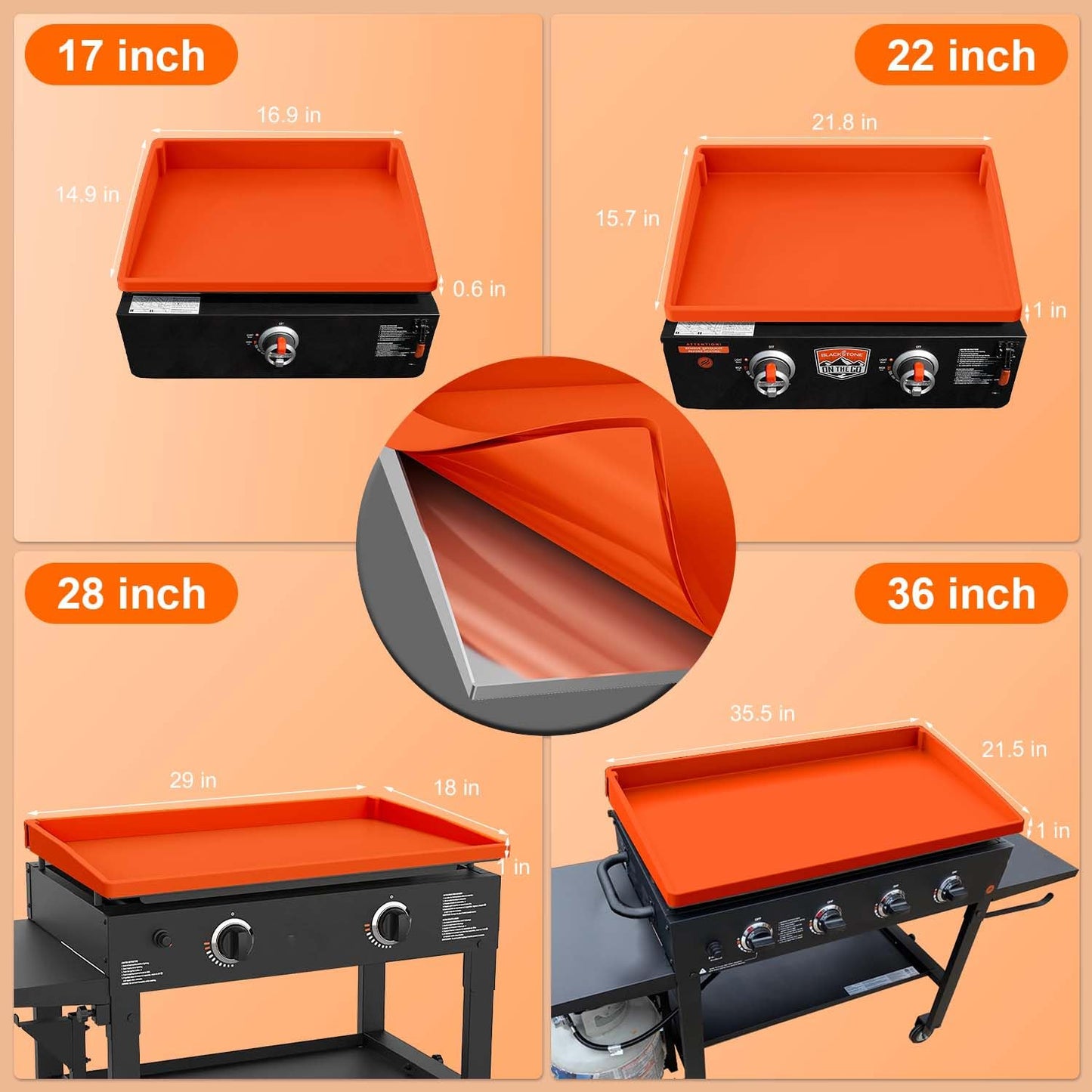 BANGIE Griddle Cover Mat for Blackstone 28 Inch Accessories | Full Wrap-Around Protection Silicone Mat for Griddle | Food Grade Material | Orange
