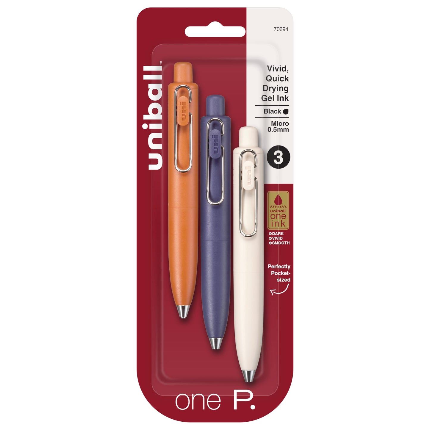 uni one P Retractable Gel Pens, Micro Point (0.5mm), Mandarin, Grape, and Yogurt Barrels, Black Ink, 3 Pack