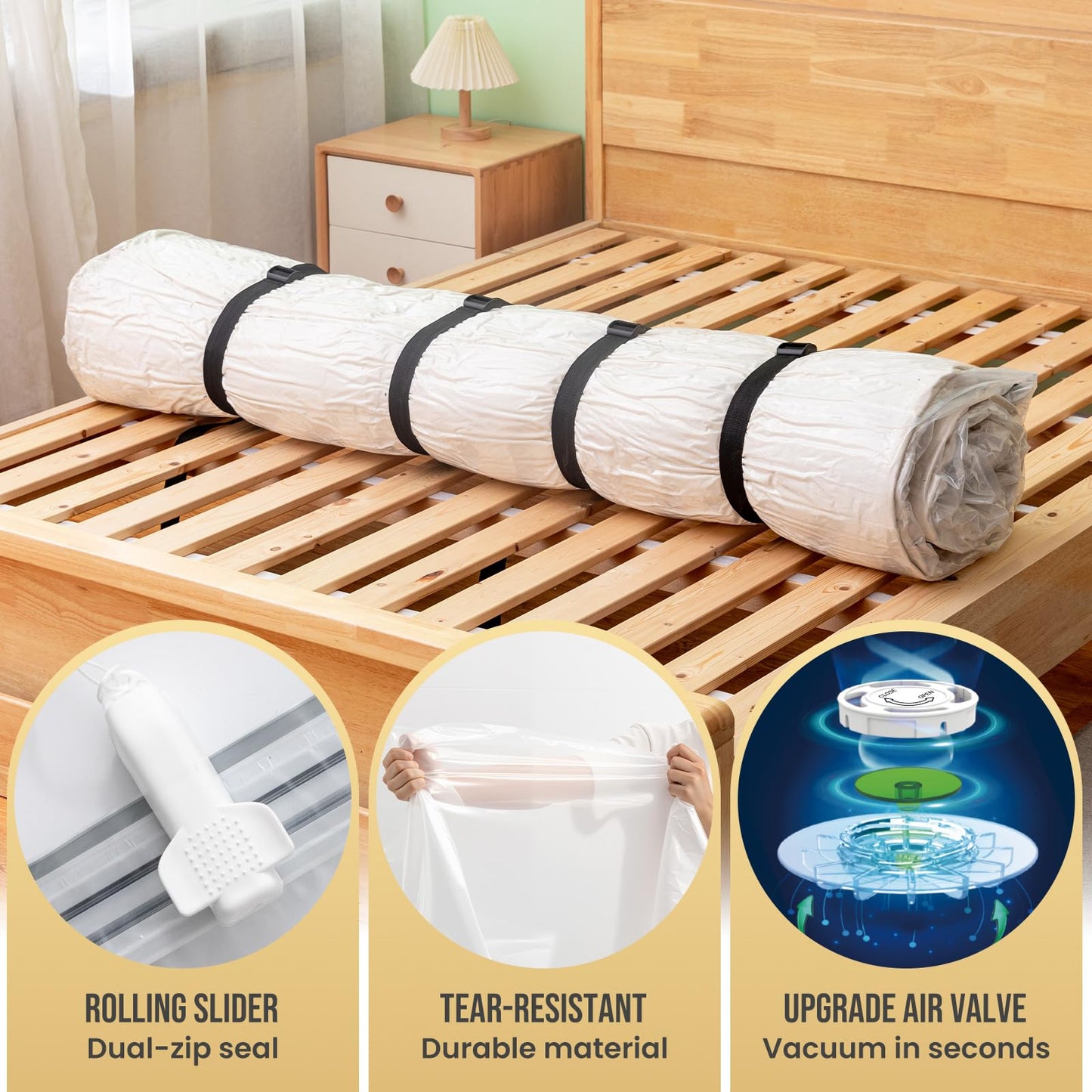 TAILI Mattress Vacuum Storage Bag, Full/Queen Mattress Vacuum Bag with 4 Straps, Sealable Bag for Memory Foam, Latex, Easy Moving, Transport and Storage