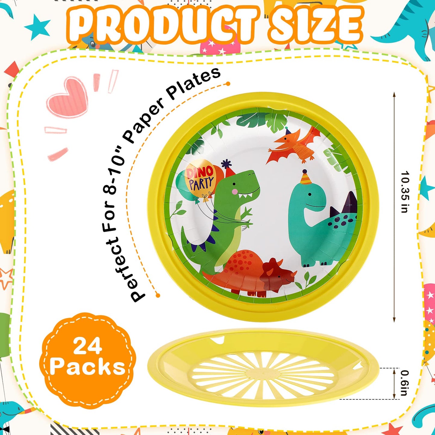 Tessco for you 24 Pcs Reusable Plastic Paper Plate Holders 10 Inch Heavy Duty Plastic Paper Plate Holder Set with Snap in Grooves for 9 Inch Plates, Dishwasher Safe for Picnic Party BBQ (Mixed Colors)
