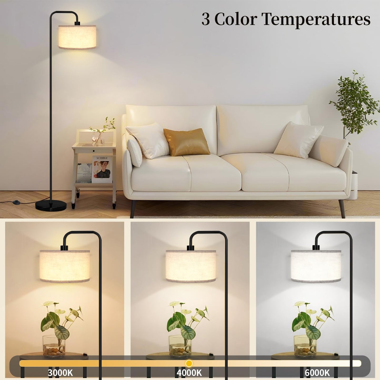 Floor Lamp for Living Room, Modern Arc Standing Lamp, 3 Color Temperatures, Bulb Included Suitable for Living Room, Bedroom, Office, Study, Baby's Room etc.