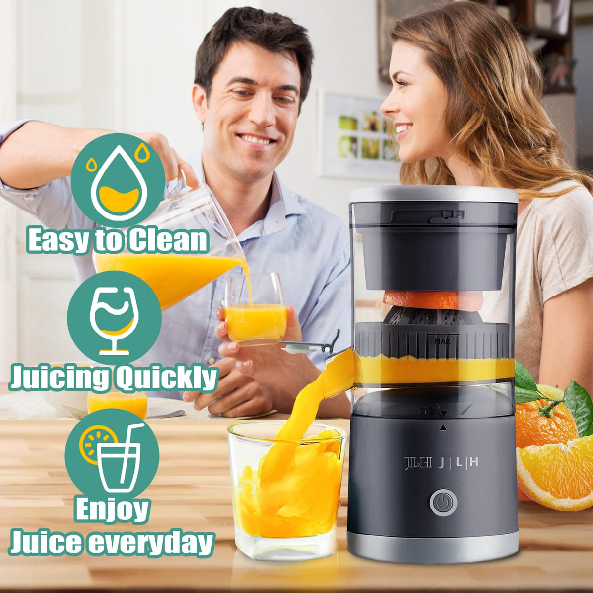 JLH Electric Citrus Juicer, Rechargeable Juicer Machines with USB and Cleaning Brush,portable electric Lemon Squeezer for Orange, Lemon,Lime, Grapefruit, Pomegranate, grapefruit(Grey) (Grey)