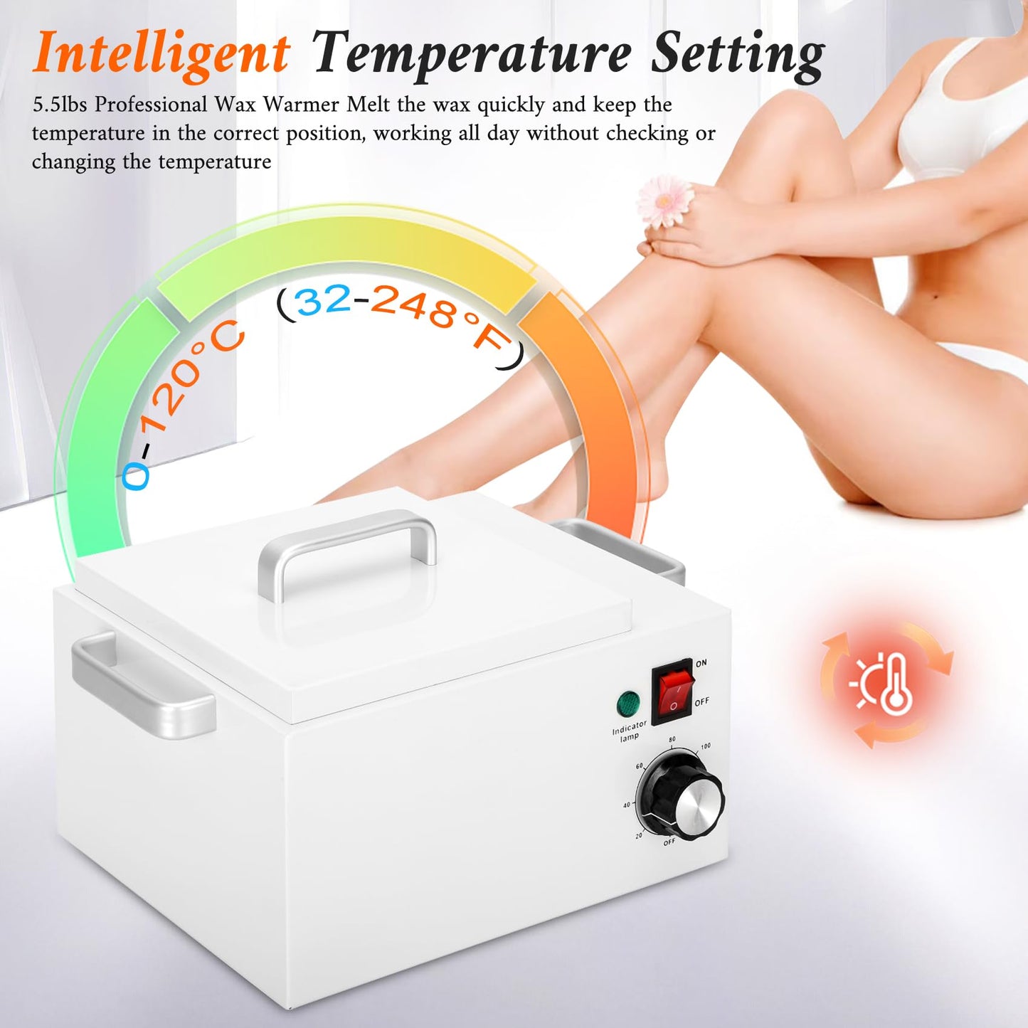 5.5 lbs Wax Pot Warmer Professional for Hair Removal,Large Wax Pot with 32-248℉(0-120℃) Temperature Adjustment Settings for Home,Beauty Salon,Spa,Barber Shop,Gift