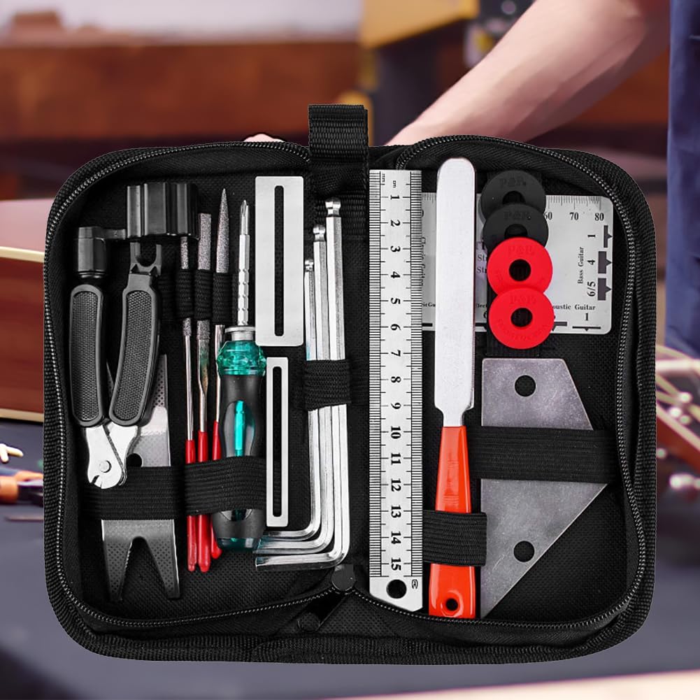 Guitar Repair Maintenance Tool Kit, Musicians Care Kit 3 in 1 String Winder Leveling with Bag for Ukulele Bass Mandolin Banjo(Repair Tool) Performance Accessories Cleaning