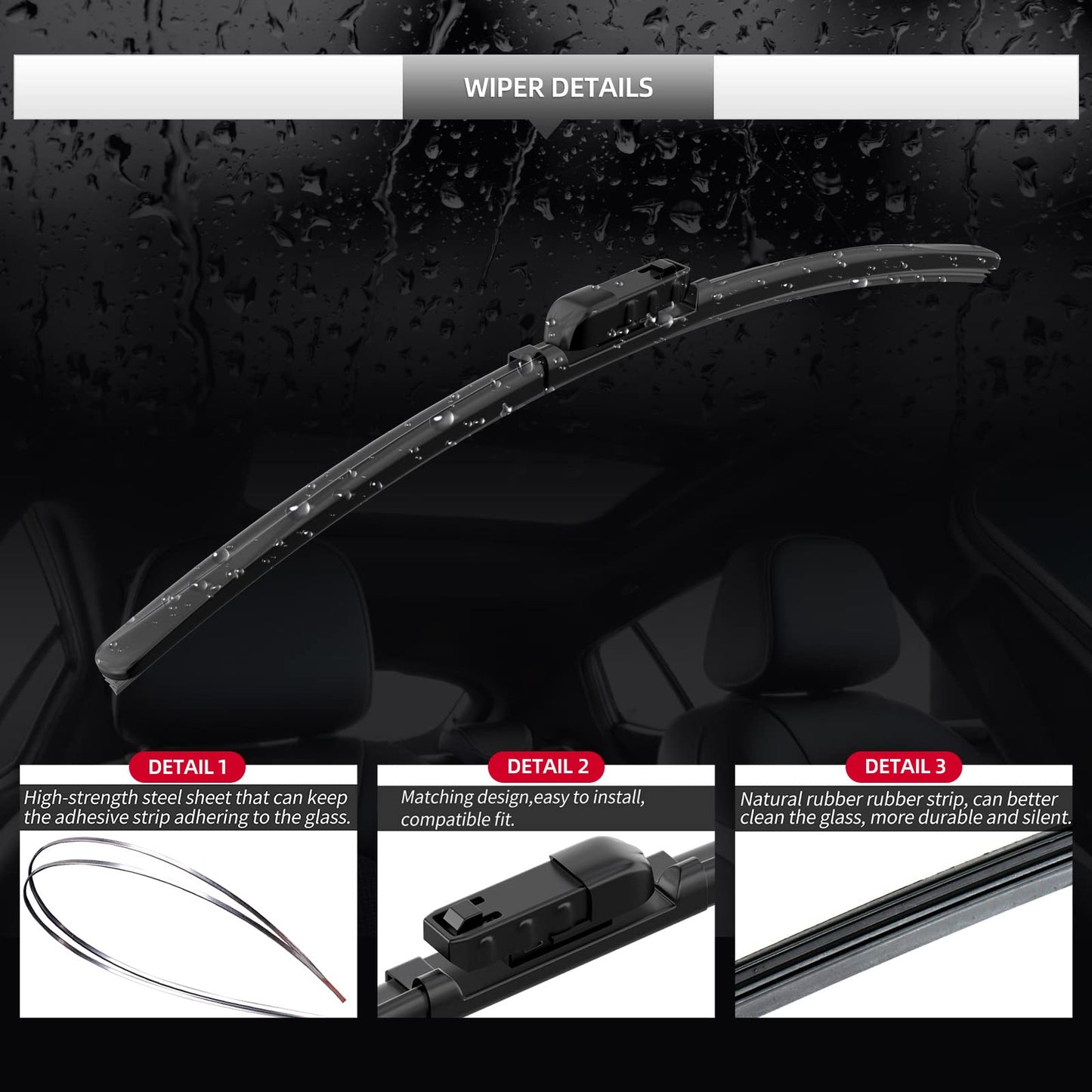 Front and Rear Windshield Wiper Blades for Honda CR-V 2023-2026, Quiet and Streak-Free 24" 19" 10" Wipers Replacement All-Weather OEM Automotive Accessories (Pack of 3)