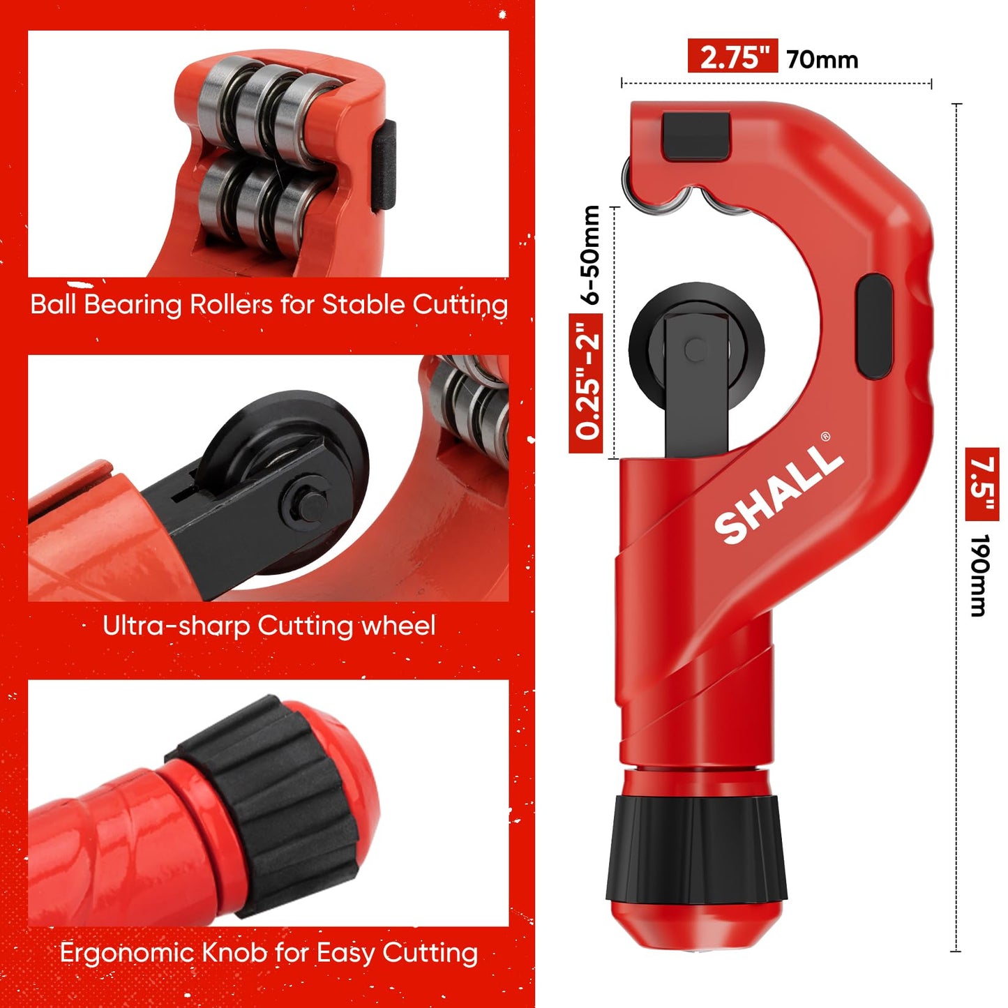 SHALL Tubing Cutter Tool, Heavy Duty Pipe Cutter 3/16"-2" OD, Mini Tube Cutter 1/8"-7/8", Steel Pipe Cutter for Metal, Copper, Aluminum, Conduit, PVC Pipes, Cutting & Deburring Tools for Professionals