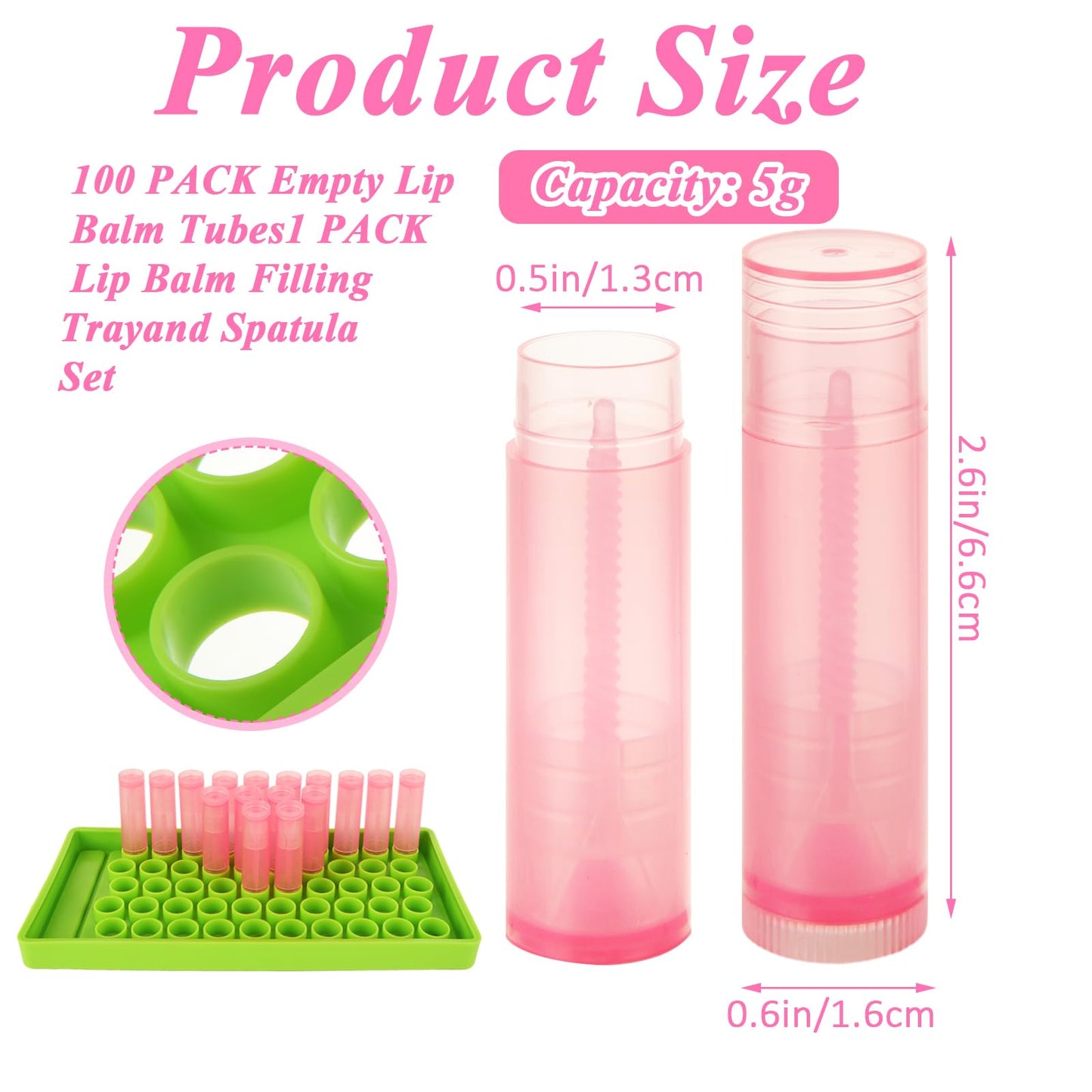 ACXFOND 200Pcs 5.5ml Empty Lip Balm Tubes Bulk, Lip Gloss Making Kit with Filling Tray and Spatula, Empty Plastic Lip Gloss Balm Containers for DIY Homemade Lipsticks, Chapsticks, Pink