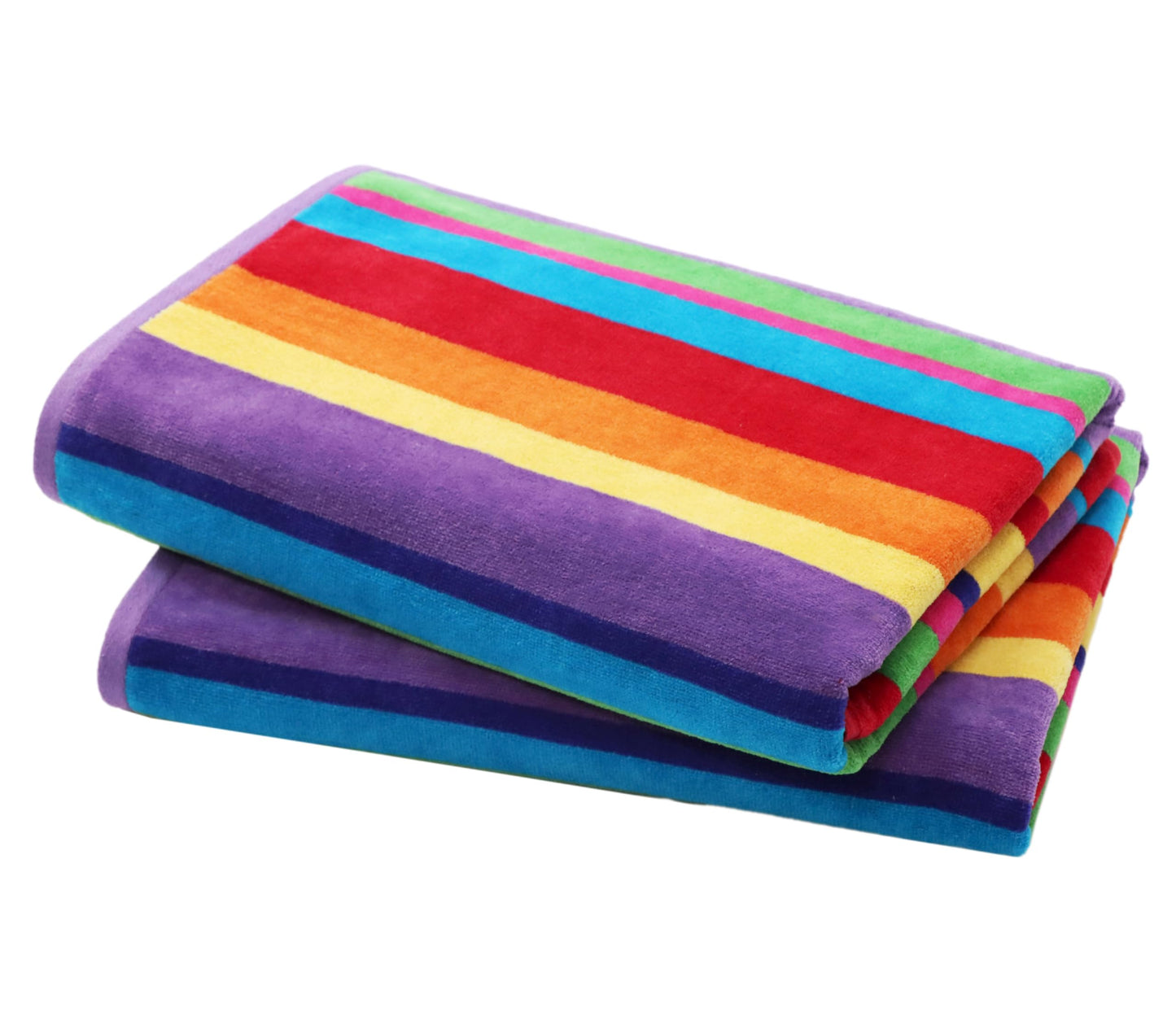 COTTON CRAFT Oversized Beach Towel - 2 Pack 35x70 XL Summer of Siam Towel Set - 100% Cotton Pool Bath Towel - Terry Jacquard Velour 450 GSM Plush Super Soft Absorbent Luxury - Multi Color Stripe
