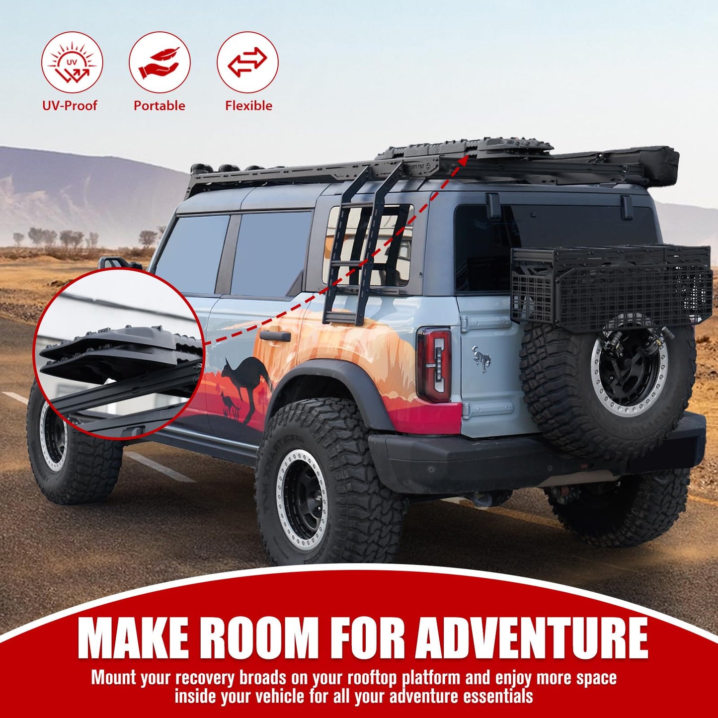 FieryRed Recovery Traction Board Mounting Kit, Universal Roof Rack Fit with Quick-Release Knobs & Anti-Theft Padlock, for Rooftop Platform (Only for 2 Boards)