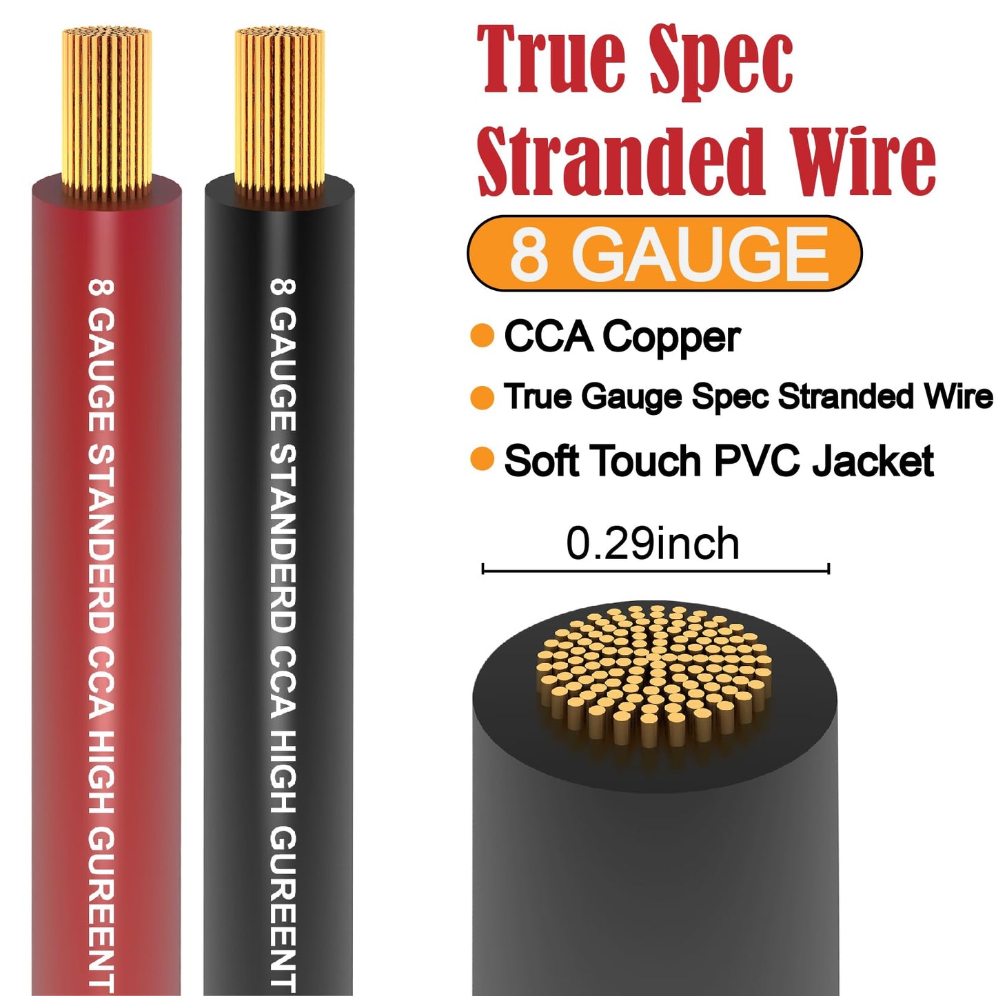 8 Gauge Wire (25FT Red+25FT Black) Copper Clad Aluminum CCA,60A Fuse Holder,20 Pcs Lugs,20 Pcs 2:1 Heat Shrink Tubes,Car Amplifier Power&Ground Cable,Primary Automotive Wire