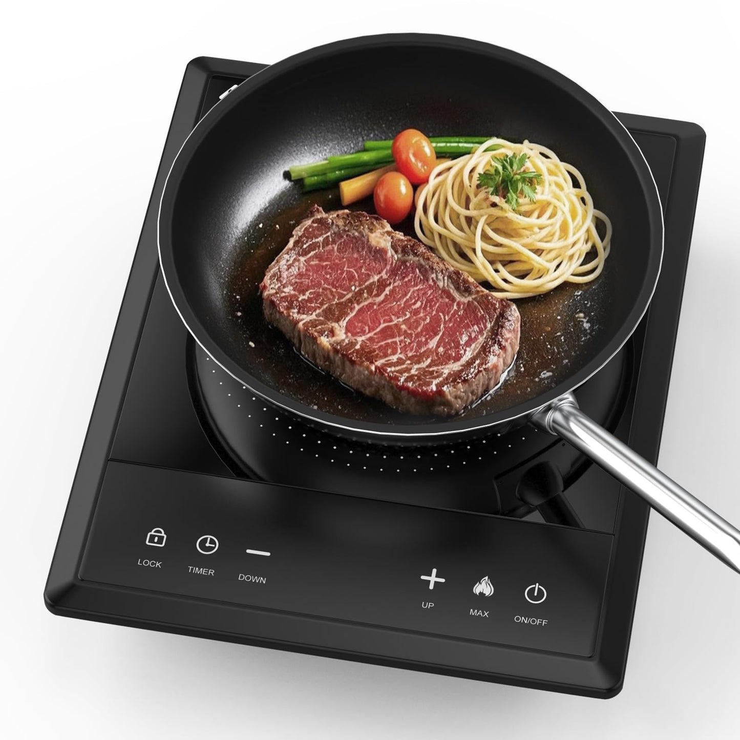 WAATFEET 1700W Portable Electric Induction Cooktop and Burner,Countertop Hot Plate with 10-Level Adjustment,3-Hour Timer,Smart Touch Cooktop,and Safety Lock Feature,Black