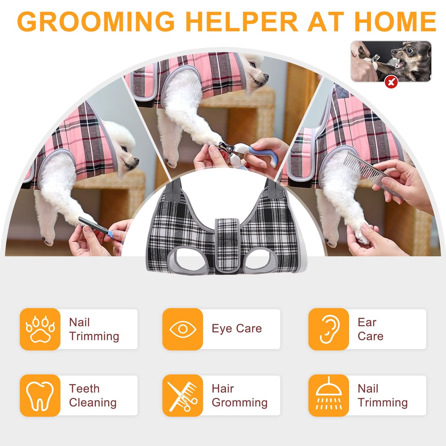 BEAUTYZOO Dog Grooming Hammock for Small Dogs Cat- Dog Sling for Nail Trimming/Clipping- Dog Hanging Harness Holder with Thick Fabric Neck Support & Strap Restraint Claw Care, Black White S