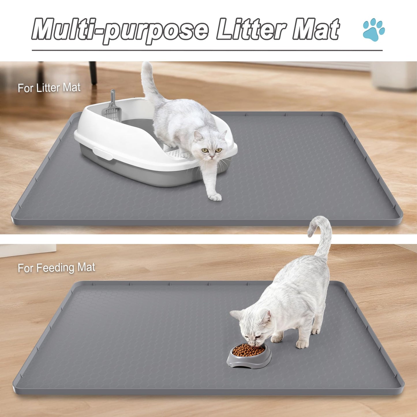 TIMOHCR Cat Litter Mat 34" X 22", Cat Litter Box Mats Waterproof Silicone Pad for Floor Pee Pad Tray Holder with Complimentary 6 Clamps