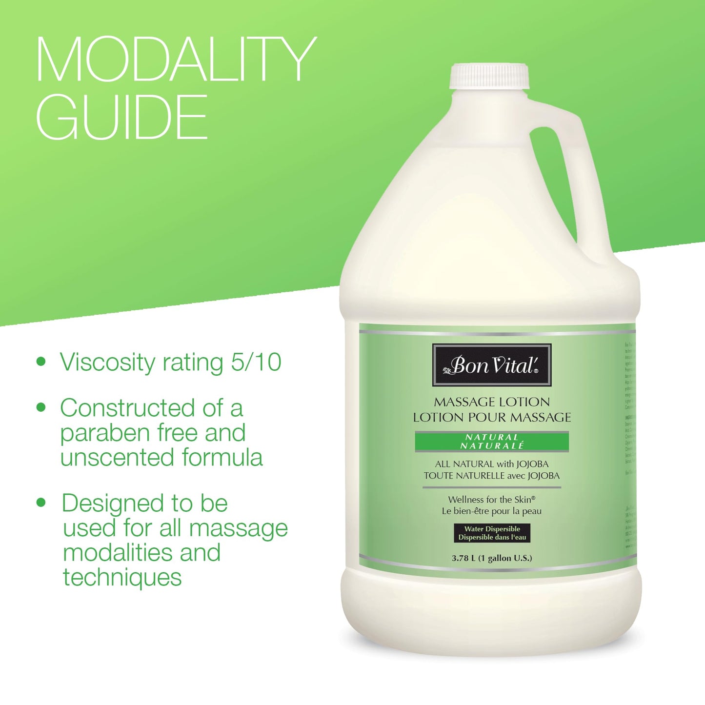 Bon Vital' Naturale Massage Lotion Made with Natural Ingredients for an Earth-Friendly & Relaxing Massage, All Natural Moisturizer, Relieves Muscle Soreness and Increases Circulation, 1 Gallon Bottle