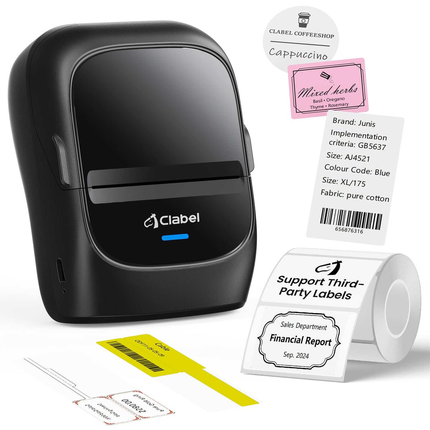 CLABEL Bluetooth Label Maker Machine with Tape, 2" Portable Thermal Printer for Small Business, Retail & Home Organization, Inkless Barcode Sticker Printer with Creative Templates