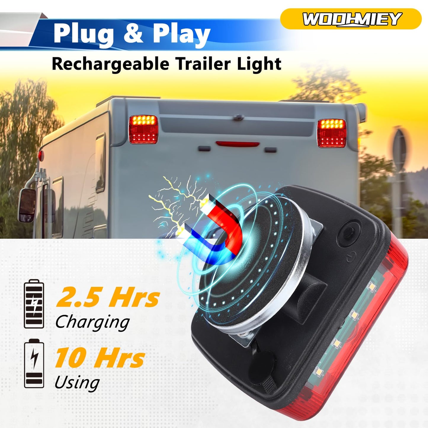 WODHMIEY Wireless Magnetic LED Trailer Lights, 2.4GHz 100 Feet Stable Signal, Storage Box, Rechargeable Tow Lights for Trucks Vehicles Trailers Campers Boats