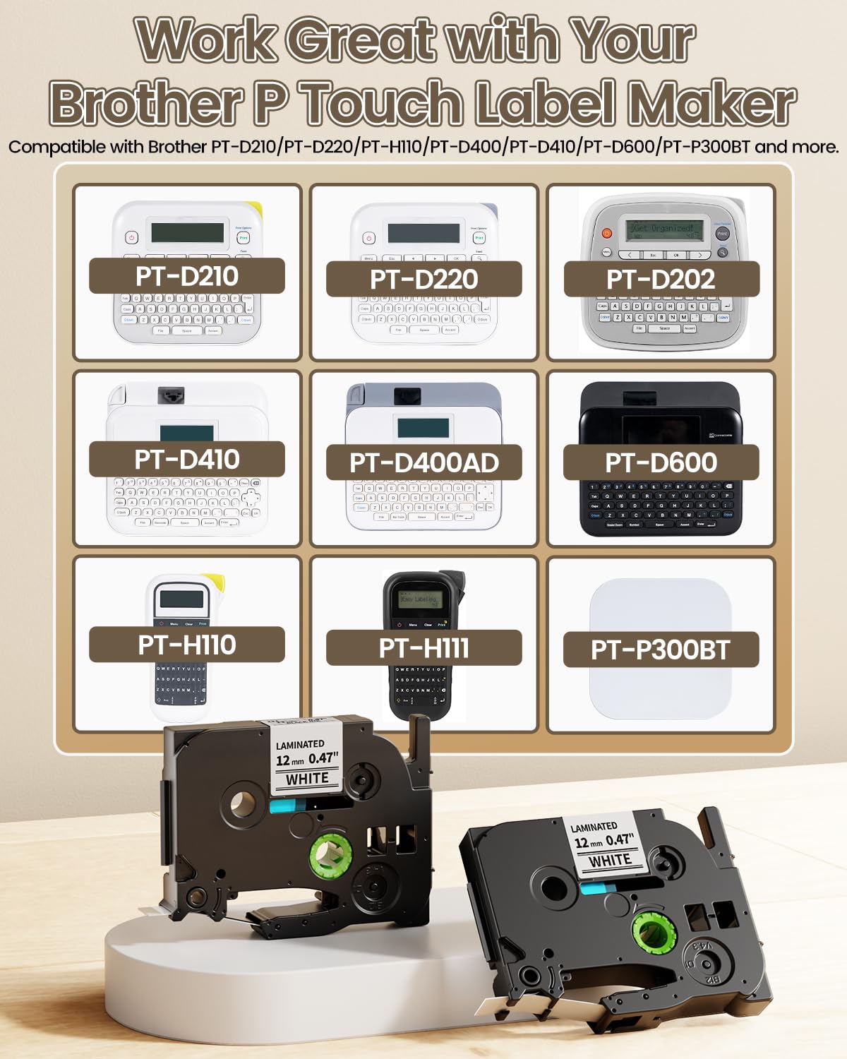 Greateam Tze-231 Label Maker Tape 12mm, Compatible with Tze Tape 12mm Black on White for Brother P Touch Label Maker D210 PTH110/BP H200/BP D220 D200 H100 Label Makers, 10 Pack