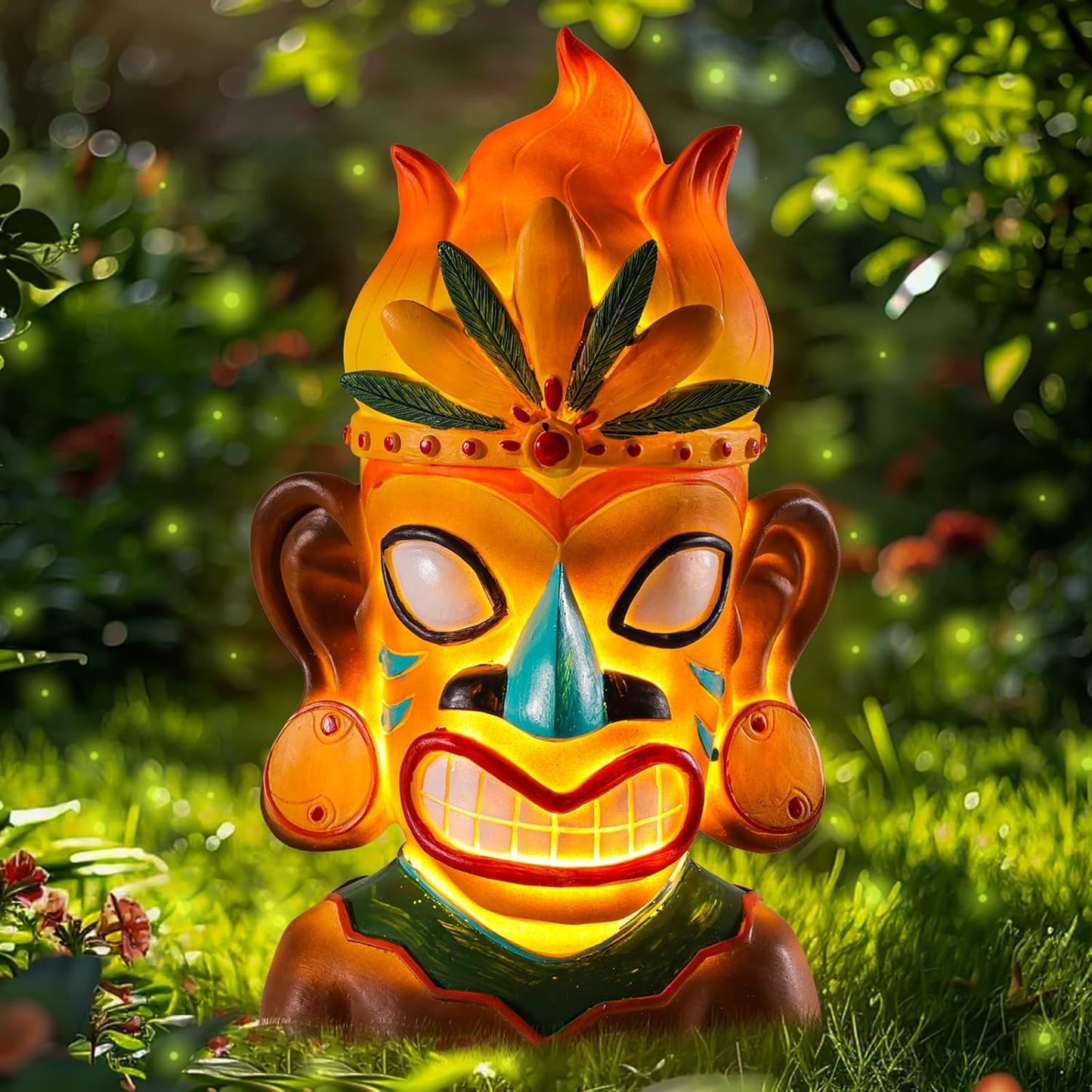WINTS Solar Tiki Statue,Outdoor Tiki Statue with Solar Light,Flickering Flame Tiki Decor for Bar Yard Garden Patio Decoration -10 x 6 x 4.1 Inches