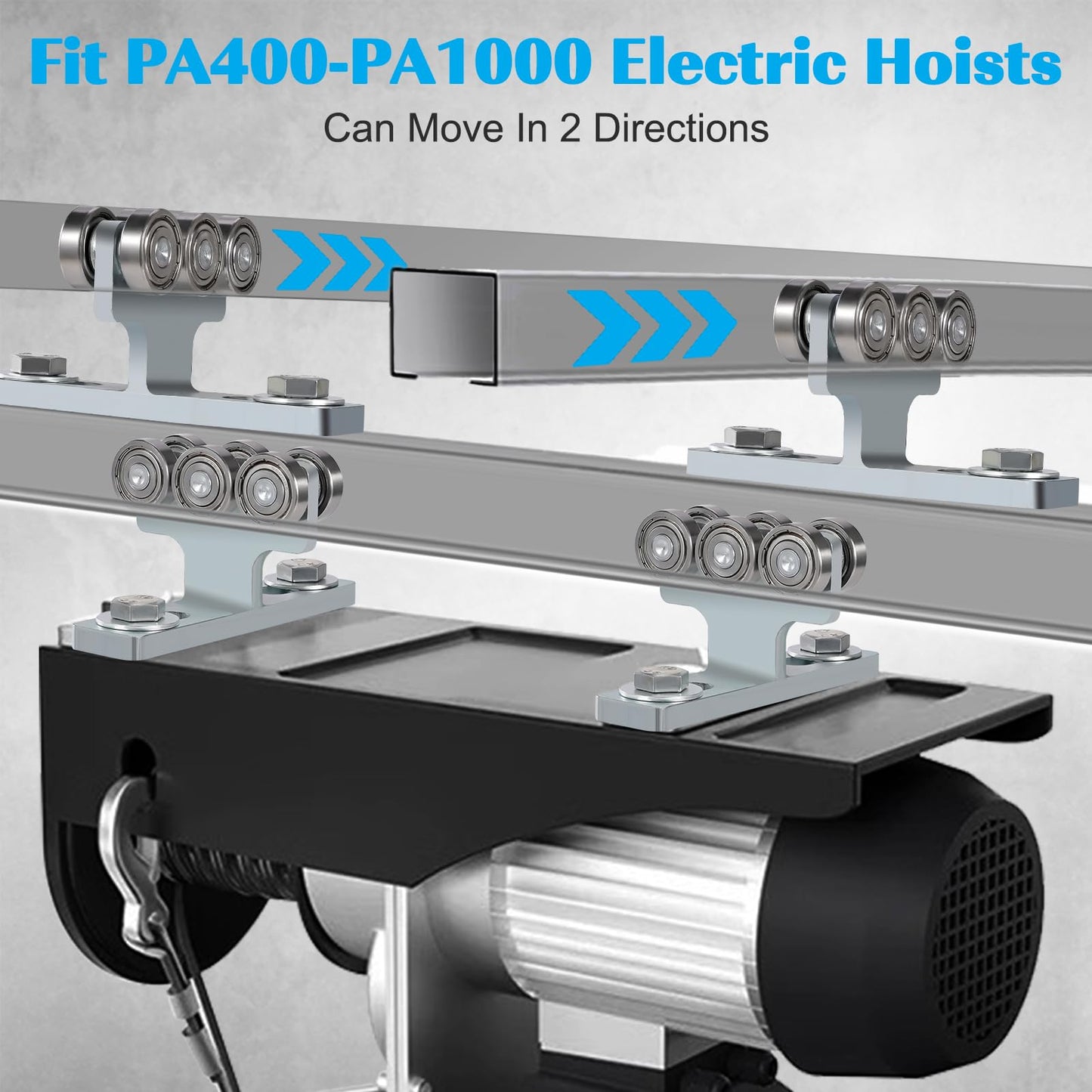 2 Pcs Electric Hoist Trolley for PA200-1000,Electric Hoist 6 Wheels Trolley Assembly Used for Unistrut 1-5/8" Wide and All 1-5/8" or Taller Strut Channel,Suitable for Garage Hoist Systems