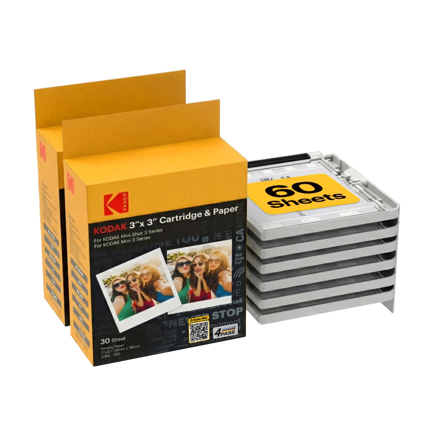 Kodak 4PASS Film Cartridge (3x3) for Kodak Mini 3 Retro and Mini Shot 3 Retro, 60 Sheets