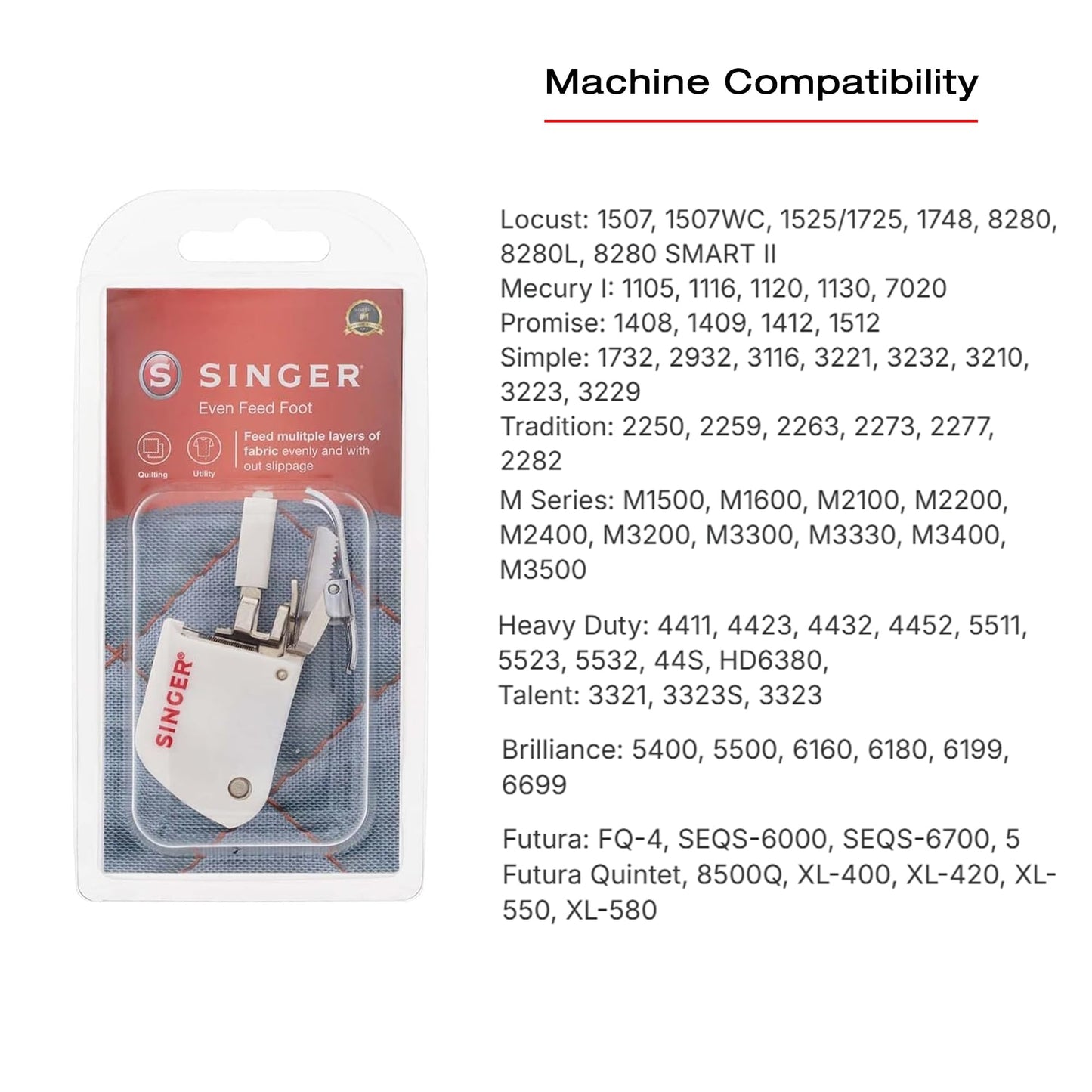 SINGER | Even Feed Walking Presser Foot - Fork, Perfect for Matching Stripes & Plaids, Quilting & Sewing with Pile Fabrics