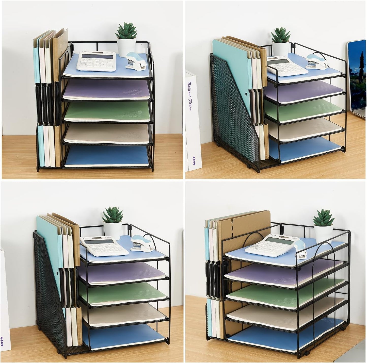 Gugsey Desk Organizer with File Holder, Organisateur et Accessoire de Bureau, 5-Tier Paper Letter Tray, Mesh Desktop File Organizers, Organization and Storage for School, Home, Office (Black)