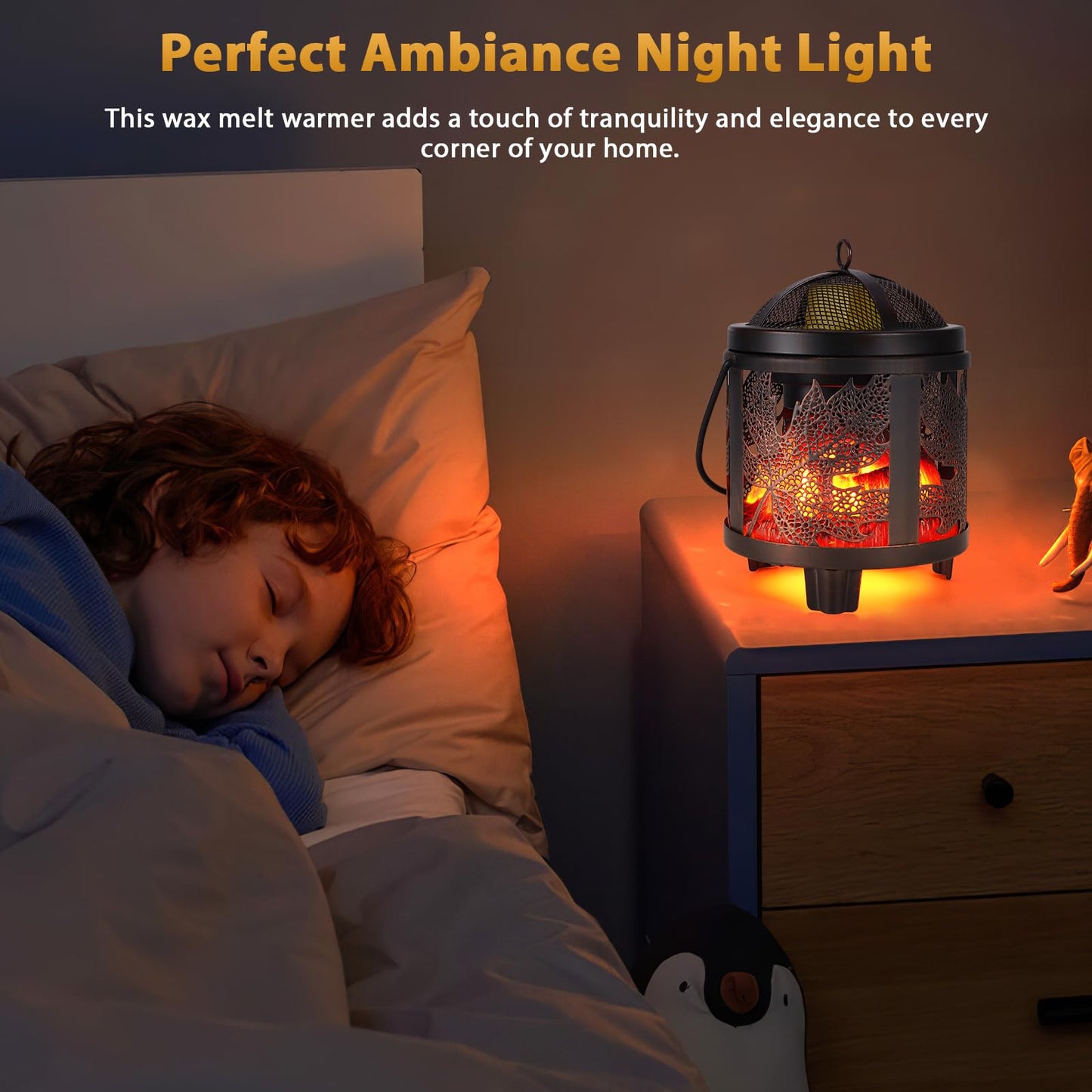 4-in-1 Fireplace Wax Melt Warmer, Full Metal Electric Melter for Scented Melts, Oil Burner, Aromatherapy Essential for Home & Office (Maple Leaf)