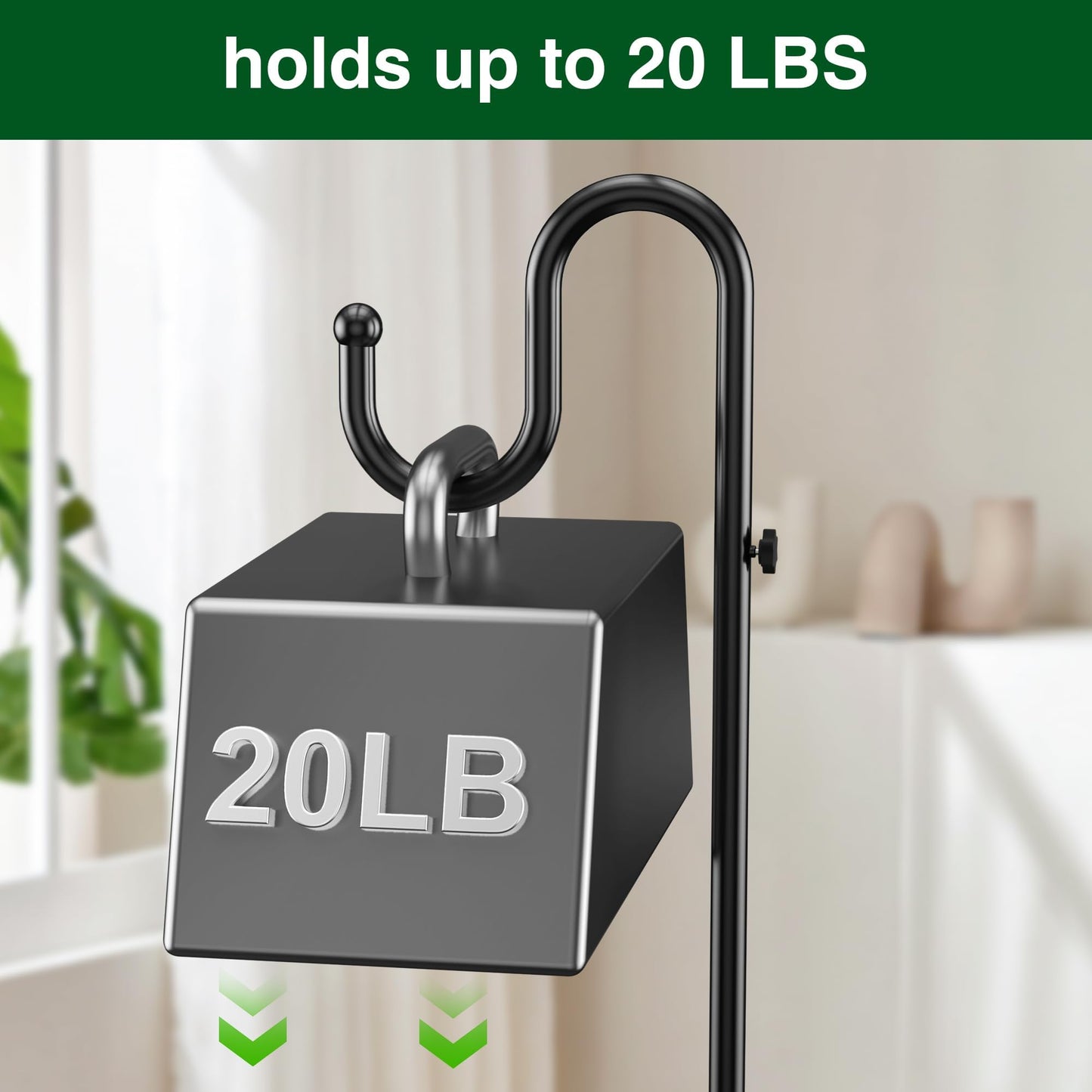 74" Shepherds Hook Stand for Plant: Hanging Bird Feeders, Plants, Lanterns, Wreath and Wind Chimes, Adjustable Free Standing Pole Holder with Heavy Duty Base for Indoor & Outdoor, Holds Up to 20 LBS