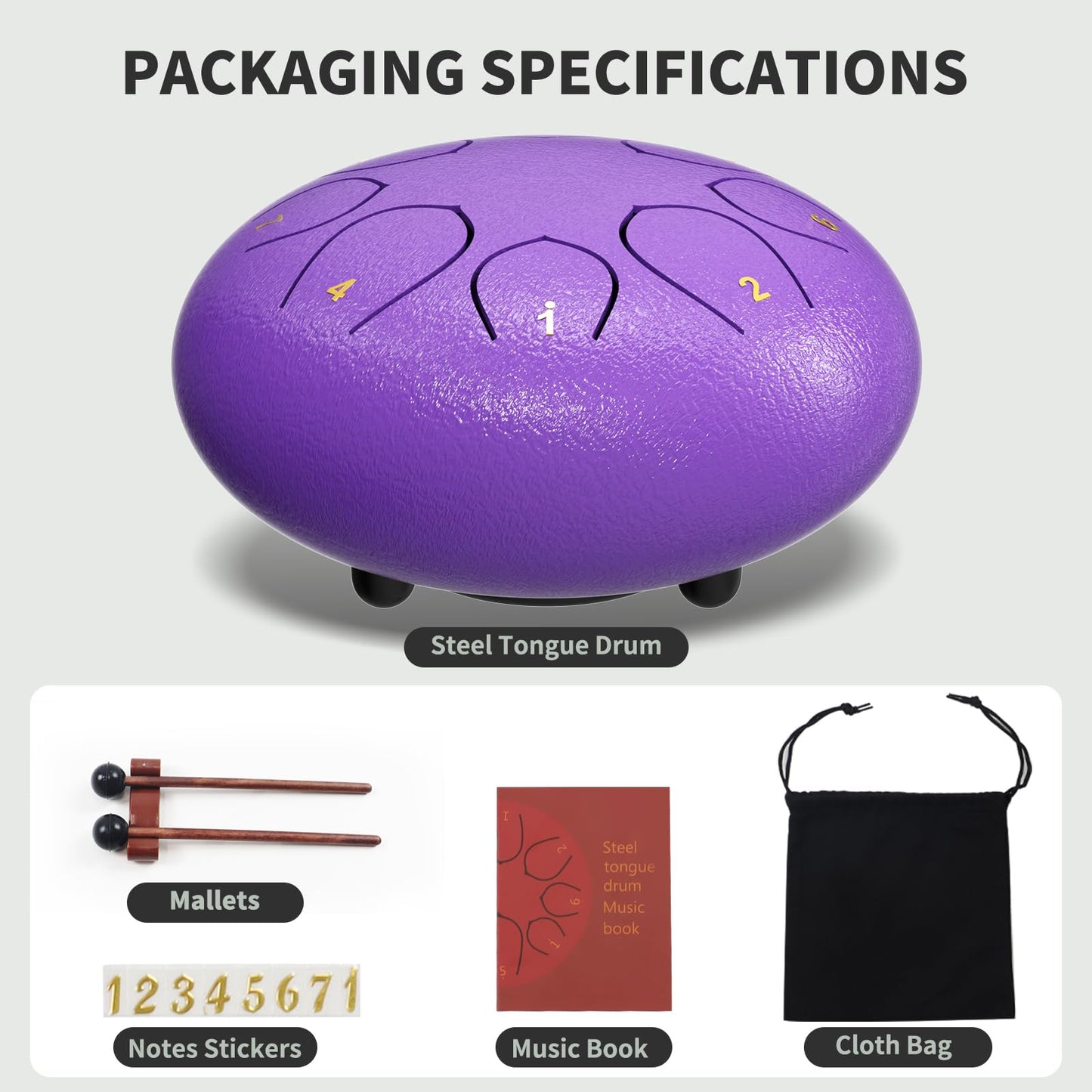 Rain Drum for Outside Garden, 6 Inches 8 Notes Steel Tongue Chakra Drums, Waterproof Meditation Rain Chime, Musical Instruments for Adult Gift with Bag, Music Book, Drum Mallets (Purple)