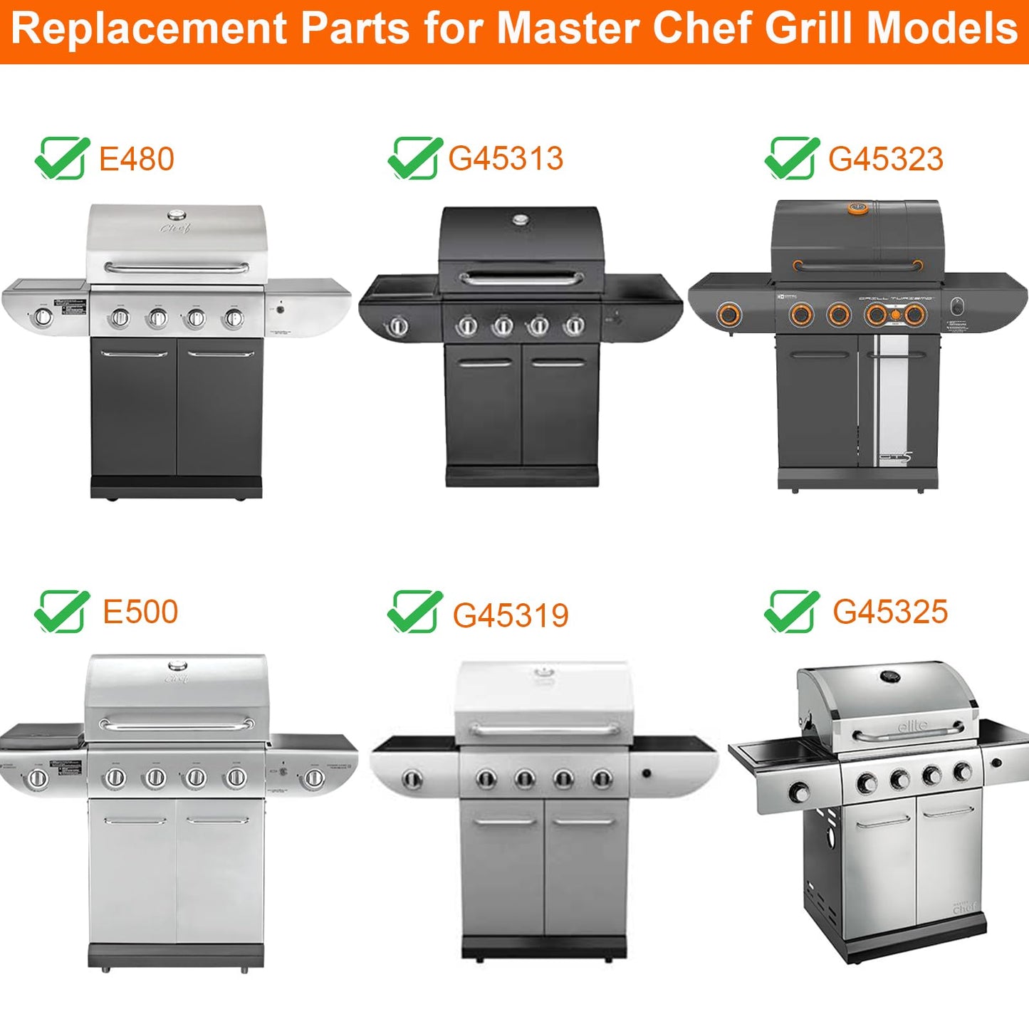 BBQ Future Replacement Parts for Master Chef G45308 G45323 G45308 G45311 G45306, G45309 45307 Gas Grill, BBQ Heat Shields Heat Plates Grill Burner Crossover Tubes, 4 Set