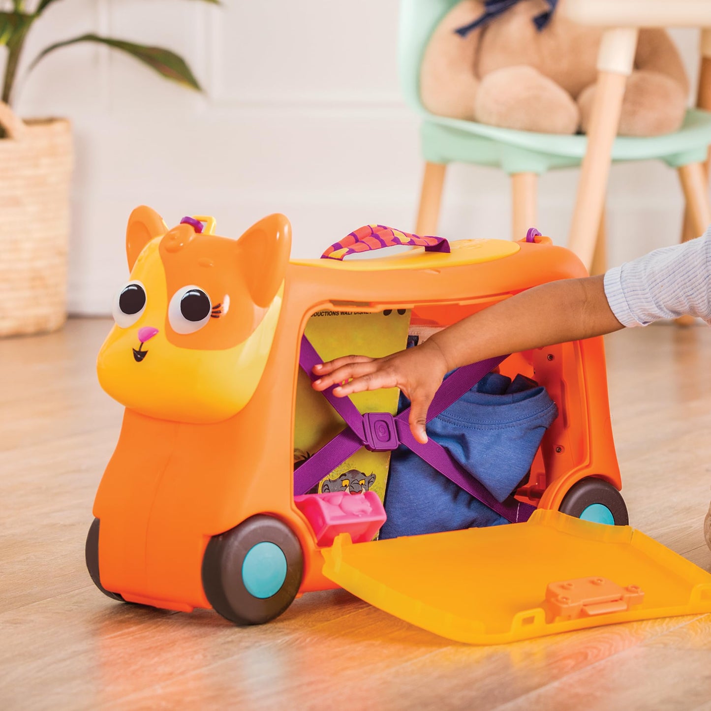 B. toys – On The Go – Lolo Ride-On Suitcase for Kids – Rolling Luggage with Storage Space - Travel & Play – Fun Animal Design for Toddlers 2+ Years