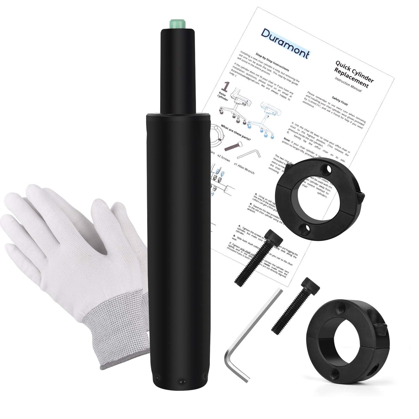 Duramont Office Chair Gas Lift Cylinder Replacement - Universal Size Fit All - Heavy Duty - Includes Removal Tool, Instructions & Gloves
