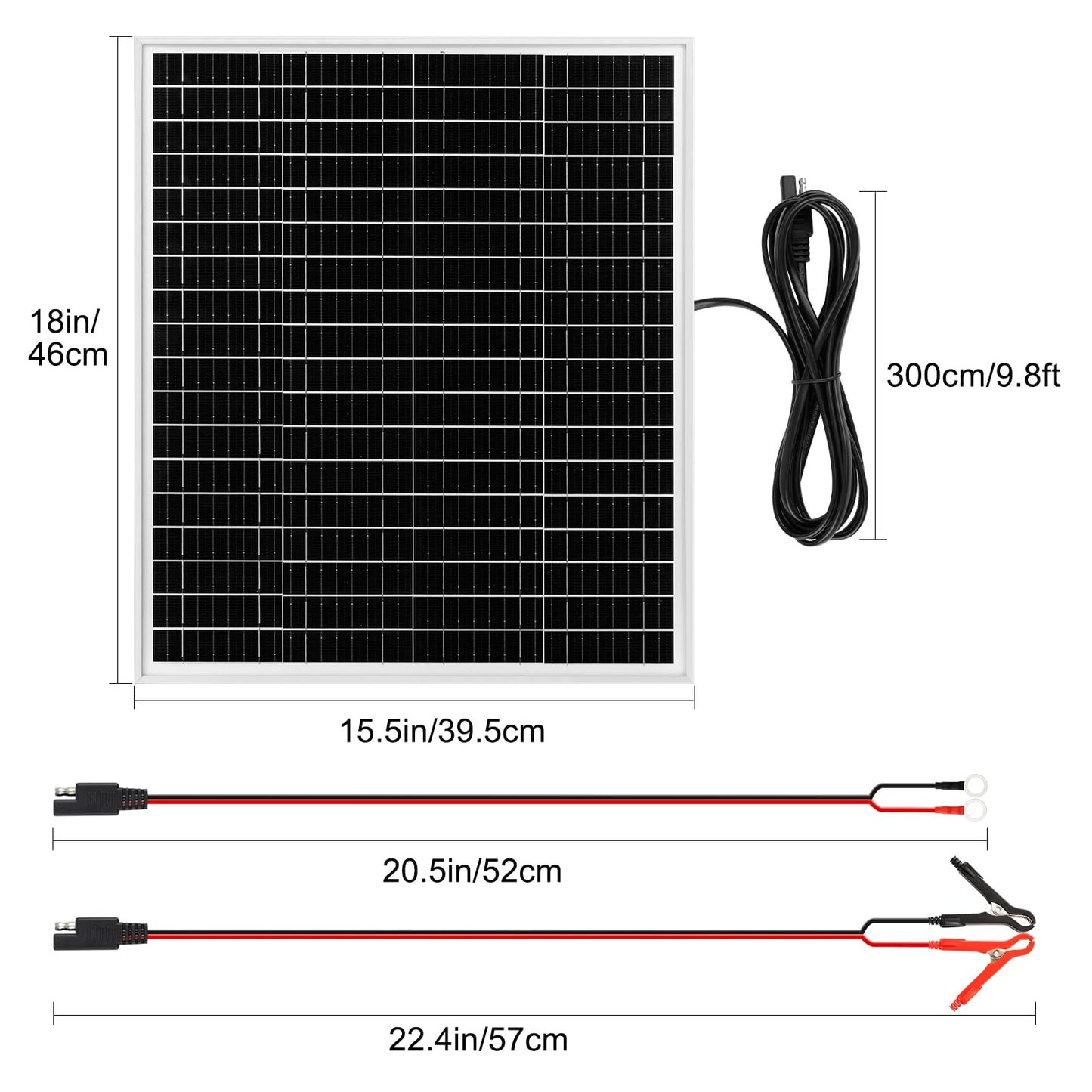 30W 24V Solar Panel SAE Connector Kit, Waterproof 30 Watts Solar Battery Trickle Charger Maintainer + PWM Controller + SAE Connection Cable for Car RV Boat Motorcycle Trailer