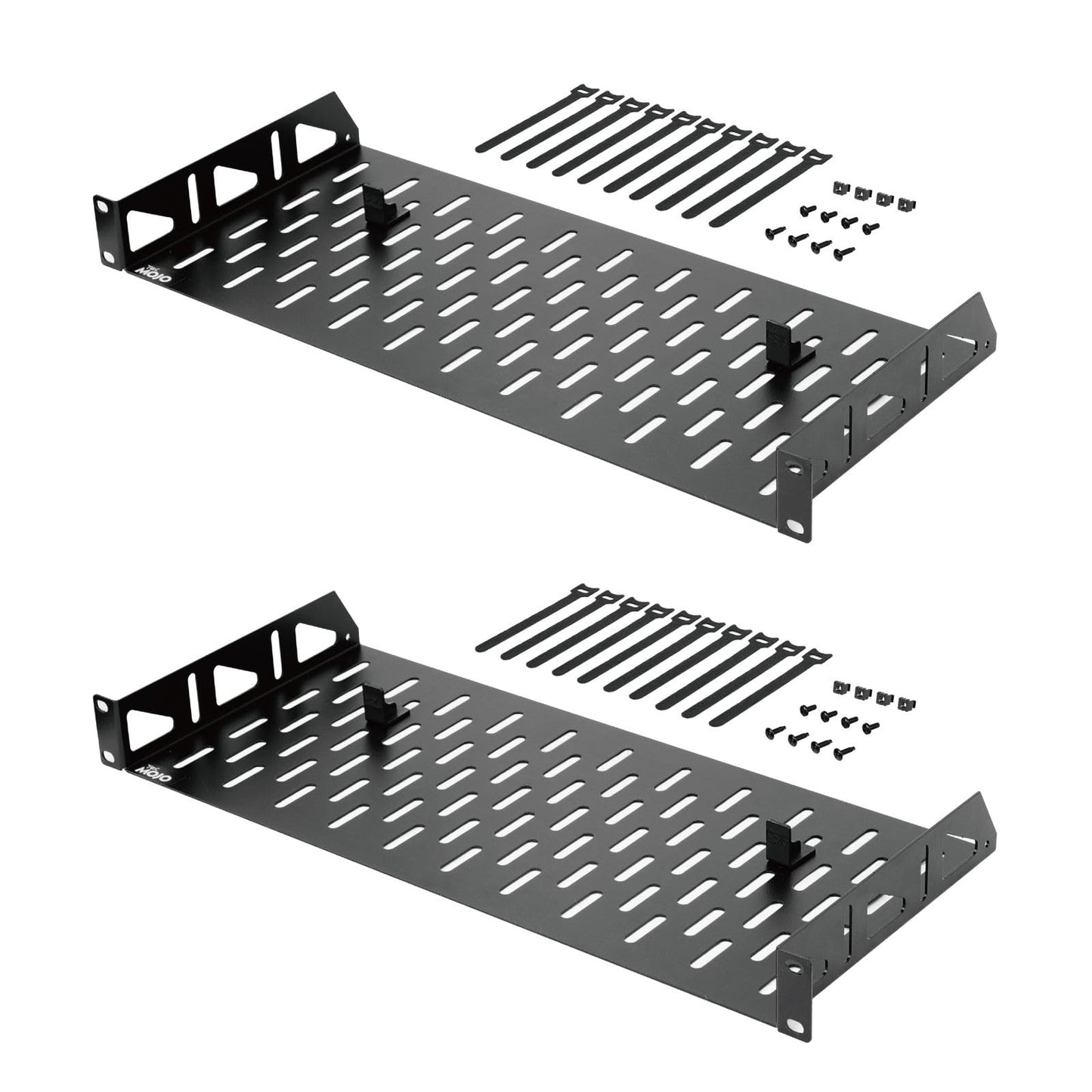 Tecmojo Server Rack Shelf, 1U Rack Shelf 8in Depth, Rack Mount Shelf with Anti-Slip Stops, 55lbs Weight Capacity of Vented Network Rack Shelf for Data/AV/IT/Audio Racks, no Lip(2 Pack)