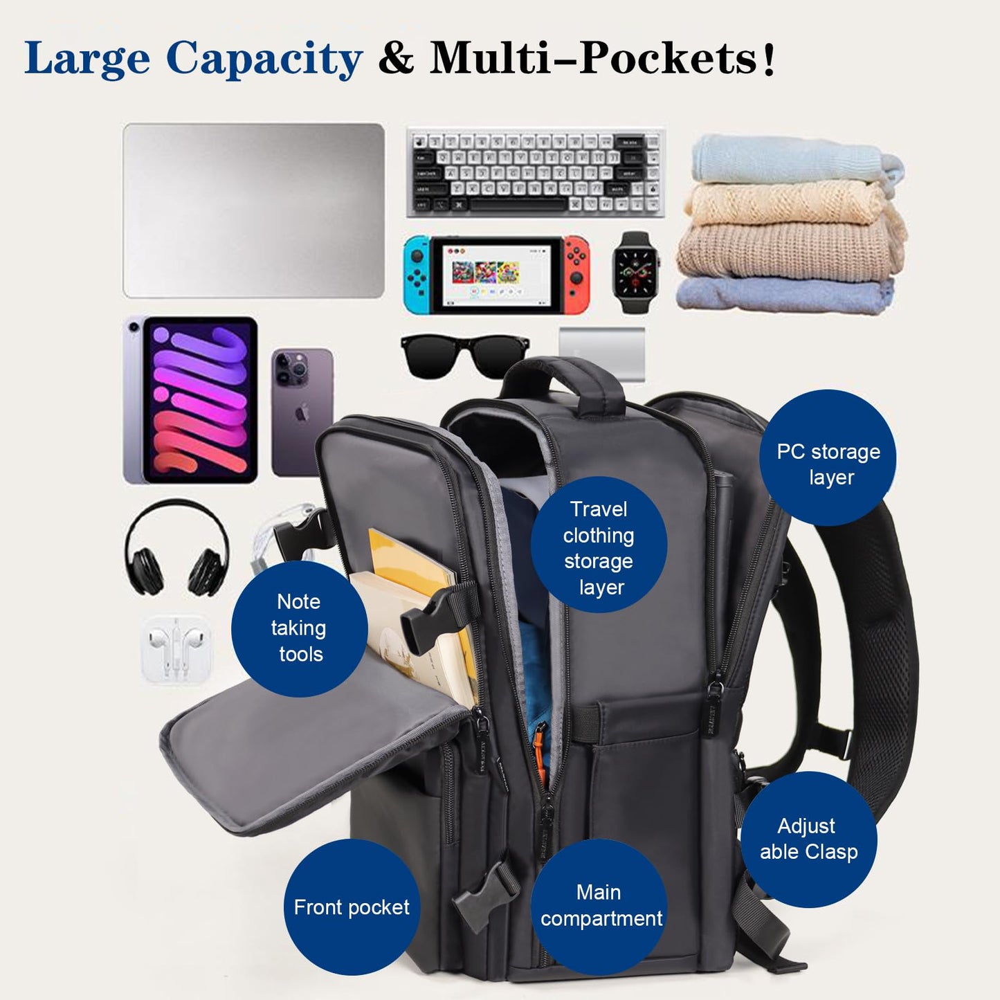 Aklsvion Travel Laptop Backpack Durable Laptops Backpack for Women & Men 30L Business Anti Theft Fits 15.6 Inch Computer Durable Water-Resistant Pack Multiple Organizational Compartments