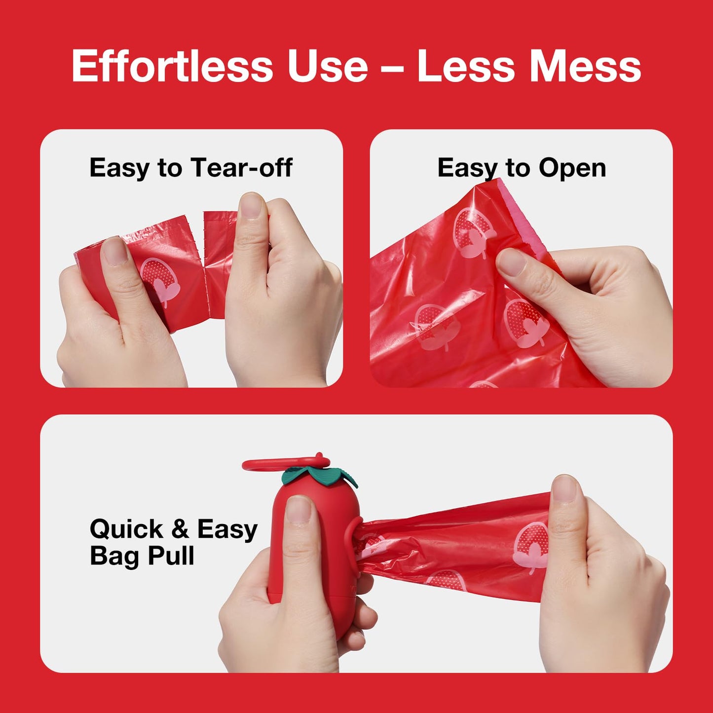 VETRESKA Strawberry Scented Dog Poop Bags, Leak Proof, Extra Thick and Large Pet Waste Bags for Dogs Walking and Cat Litter, 36 Refill Rolls, 540 Bags, Red