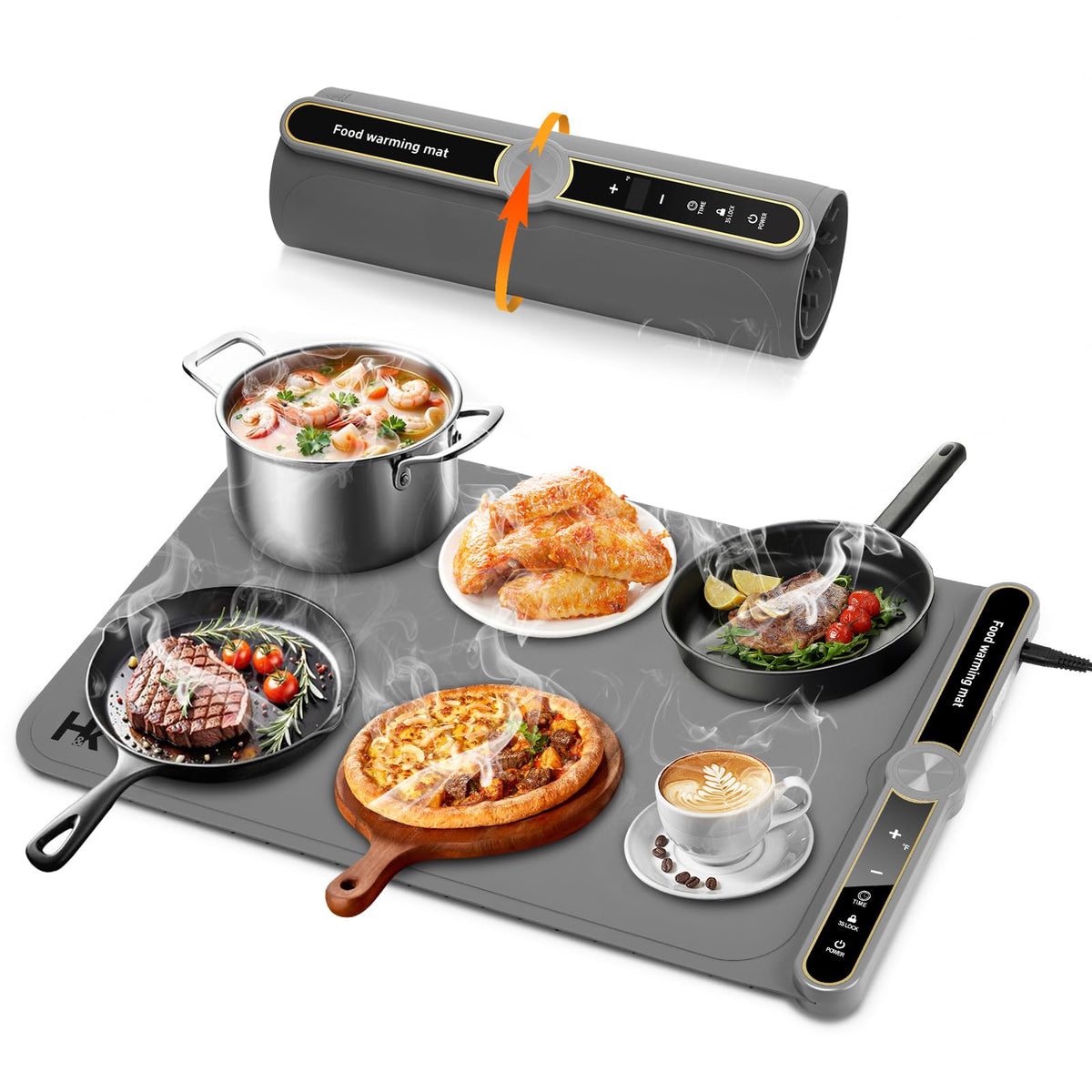 HK Newly Upgraded Warming Mat for Food, Food Fast Heating Electric Warming Mat with 9 Level Adjustable Temperature and 6 Hours Timer, Roll Up Food Warmers for Parties, Buffets, and Home Use