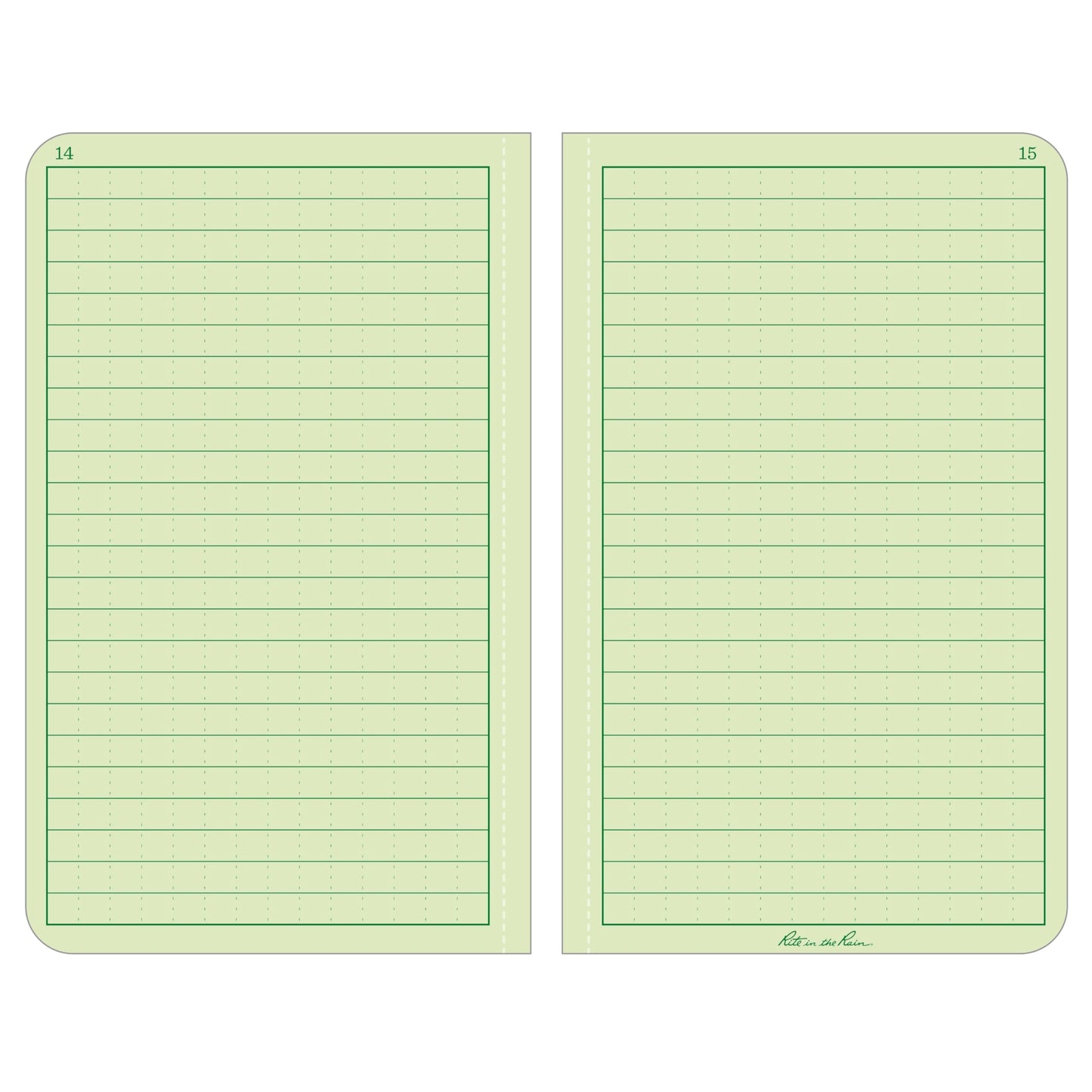 Rite in the Rain All-Weather Hard Cover Notebook, 4 1/4" x 6 3/4", Green Cover, Universal Pattern (No. 970F-M)