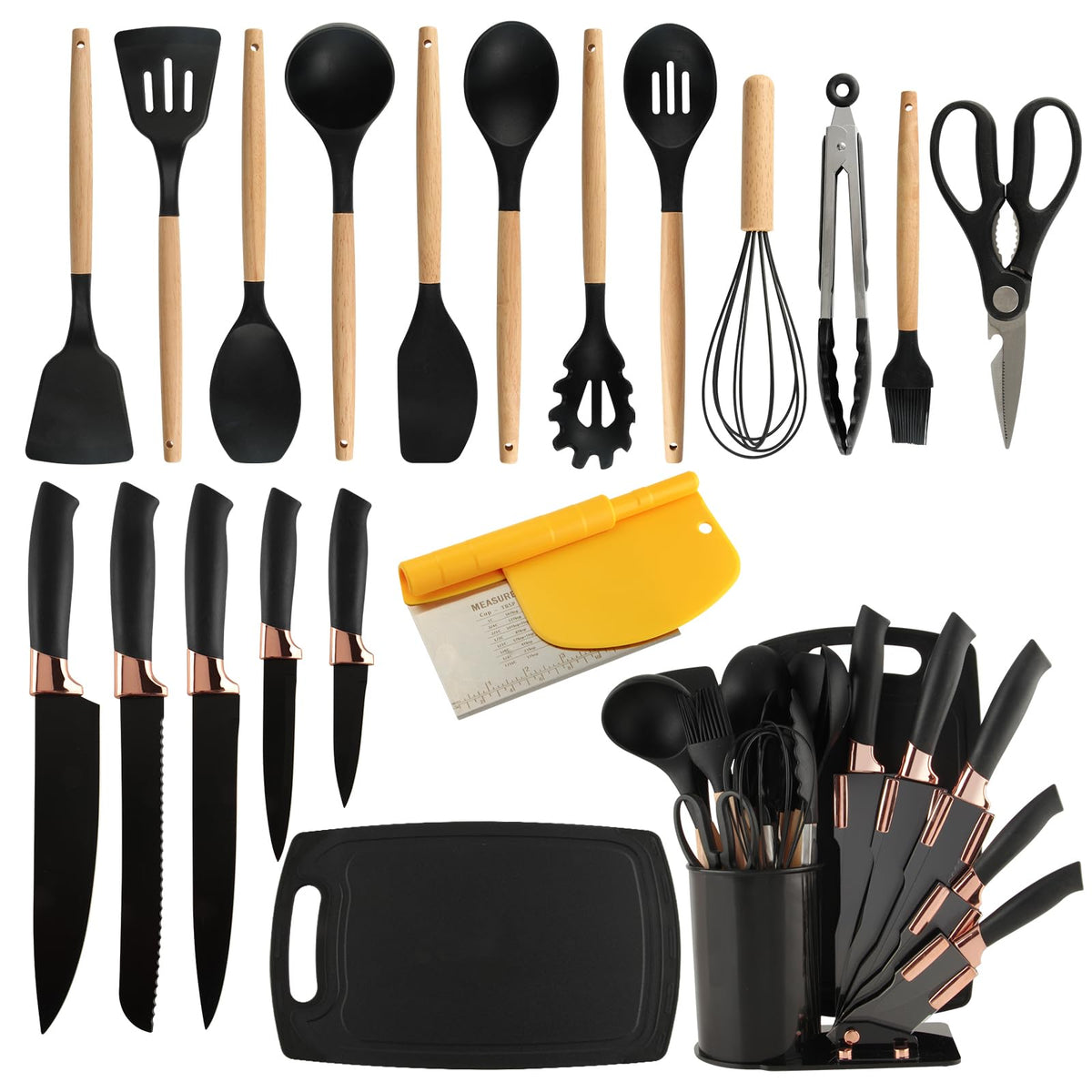Sunmei Silicone Kitchen Utensil Set for Nonstick Cookware, 21 Pcs Great Value Cooking Utensils Set, Comes with Silicone Spatula Spoon & Kitchen Knife Set & 2-in-1 Spatula Scraper(Gift Box)