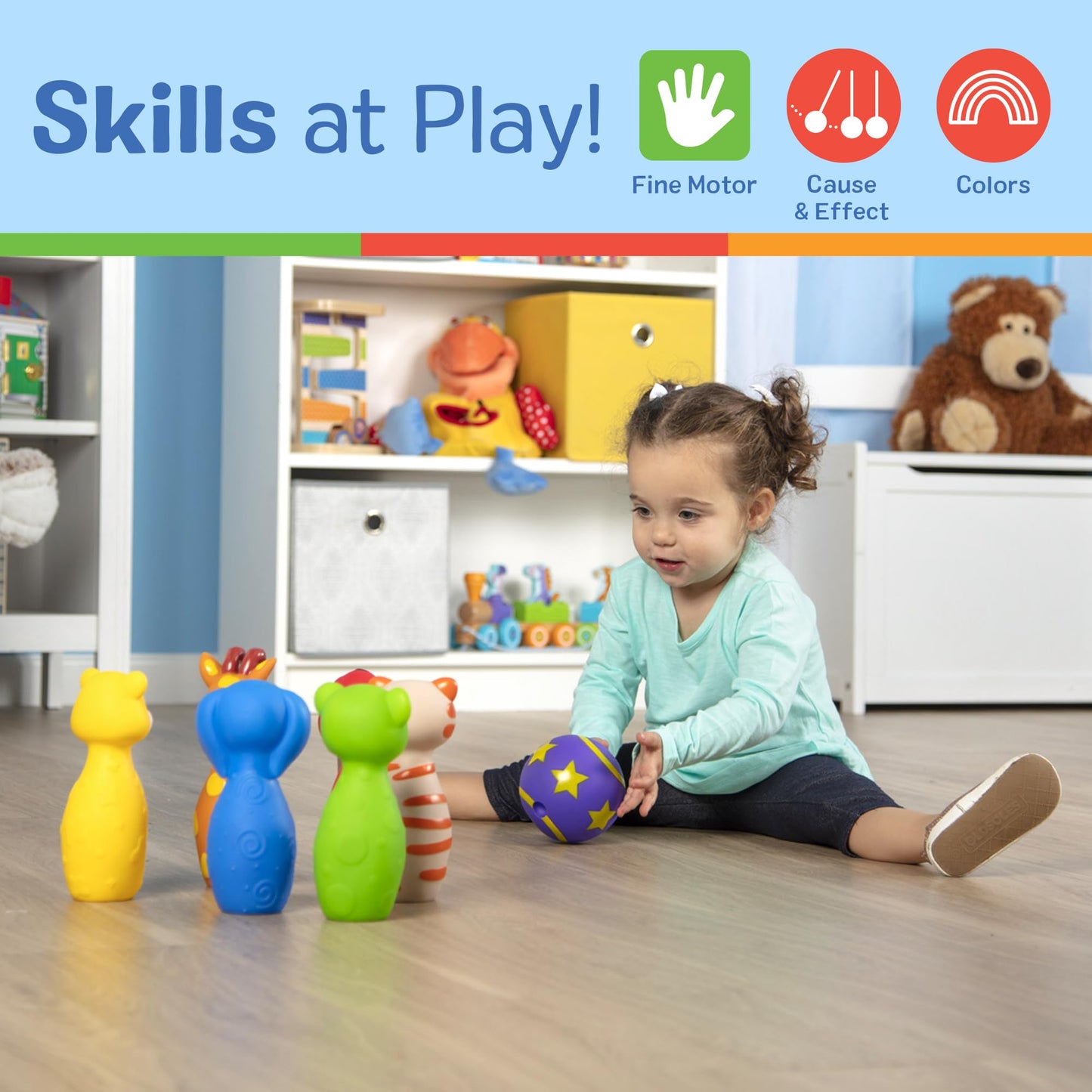 Melissa & Doug K's Kids Bowling Friends Play Set and Game with 6 Pins and Convenient Carrying CaseIndoor Outdoor Bowling Set, Soft Plastic Animal Pins, for Ages 2+