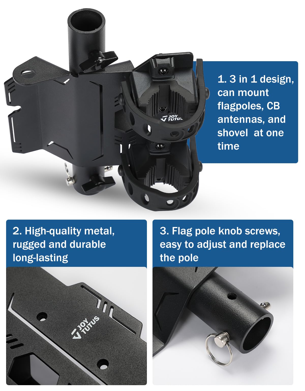 JOYTUTUS Flag Pole Holder Compatible with Wrangler JL, Tailgate Flag Mount for JL JLU 2018-2026, Multi-Function Flagpole Bracket, No Drilling