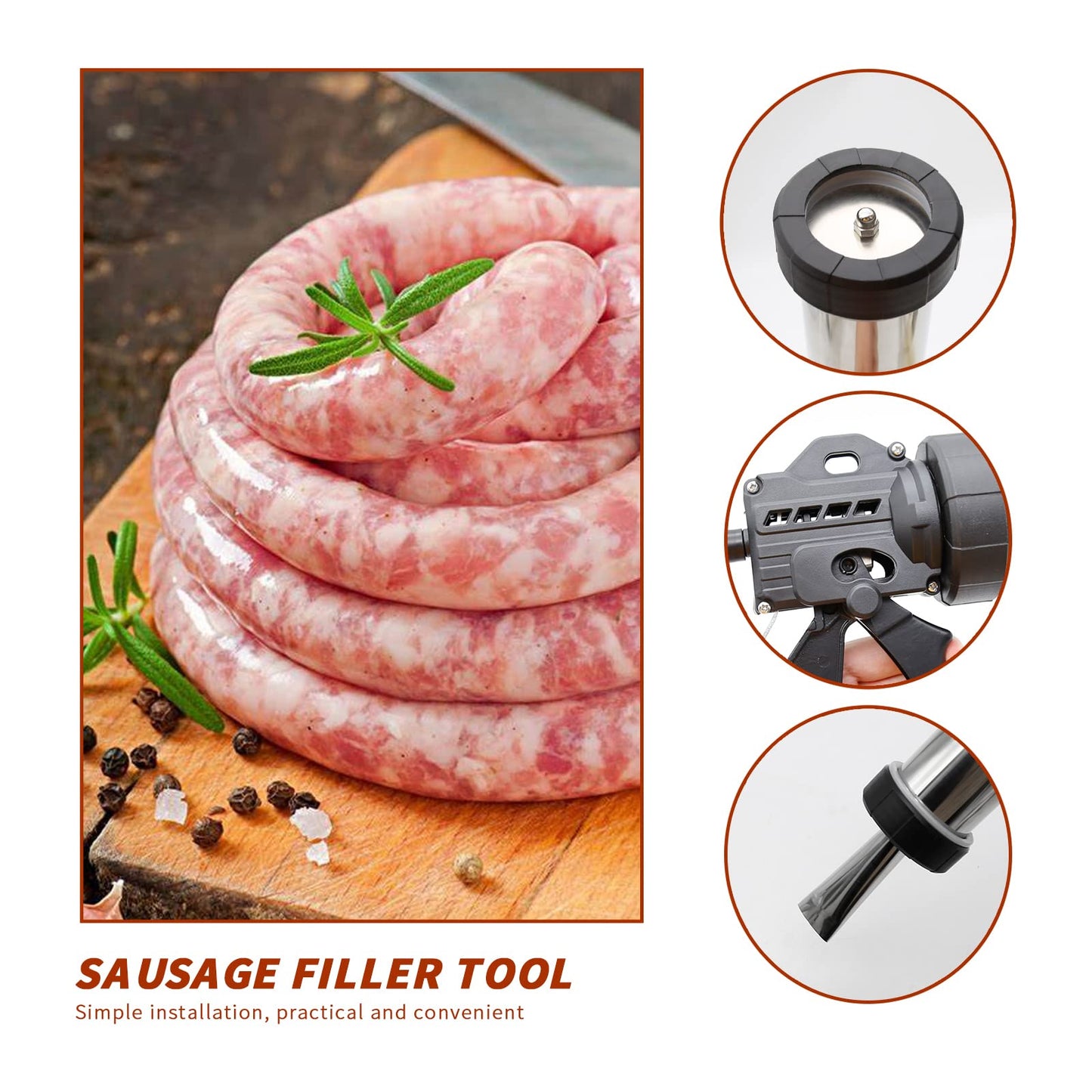Hoypeyfiy Stainless Steel Jerky Gun Sausage Maker Sausage Stuffer Handmade Beef Jerky Gun with 5 Stainless Nozzles Meat Pusher Cleaning Brushes Kit