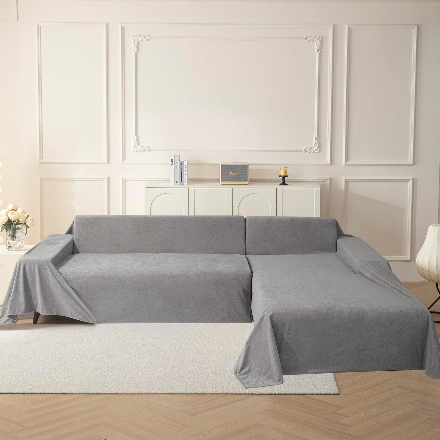 MYSKY HOME Couch Covers Sofa 2 Seat, Non-Slip Soft Sofa Slipcover Furniture Protector, Washable Futon Covers, Towel Blanket Pet Friendly for Dogs, 71" x 118", Grey