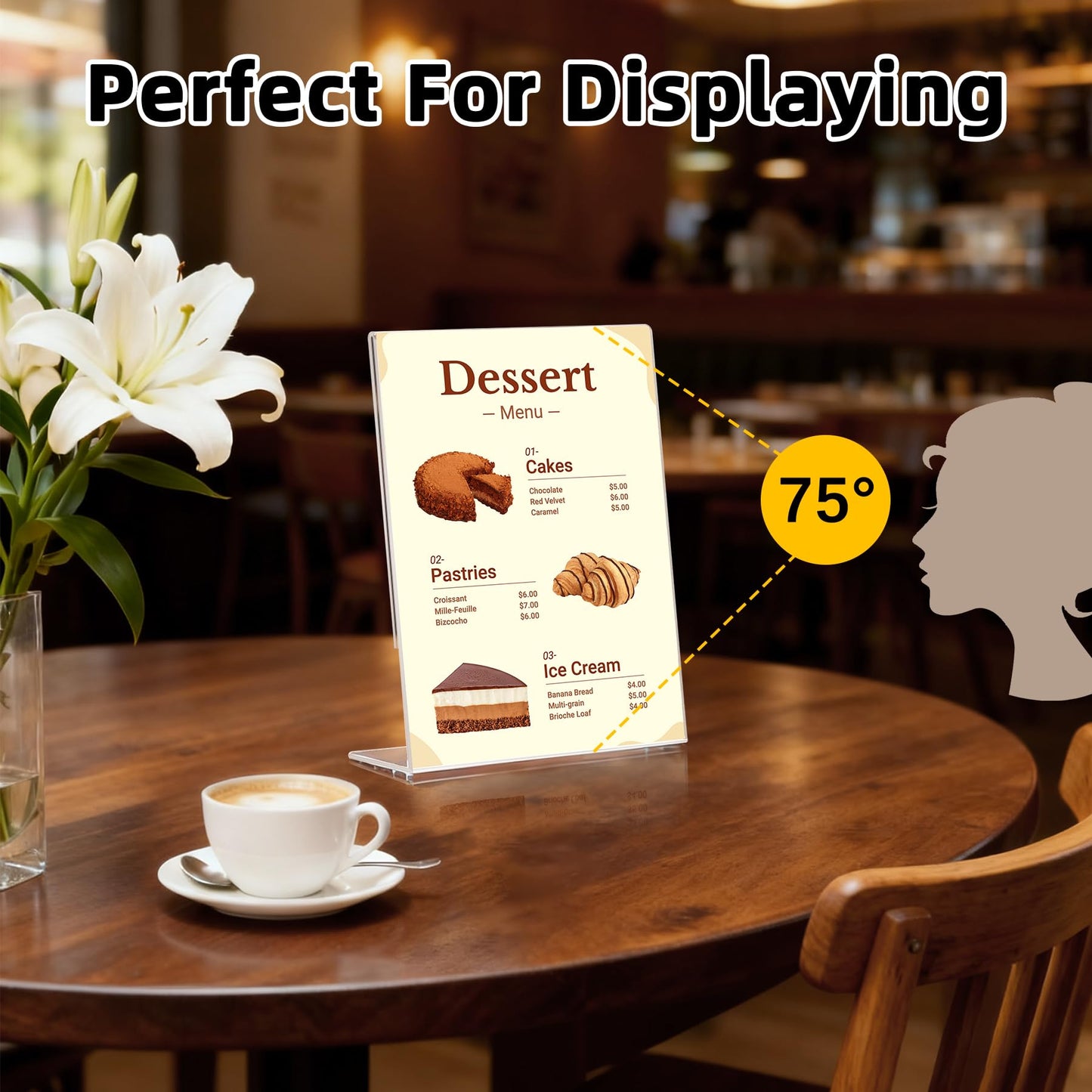 Acrylic Sign Holder 8.5x11, 6 Pack Clear L-Shape Display Stand – Tabletop Solution for Menus, Flyers & Papers, Ideal for Restaurants, Stores & Offices