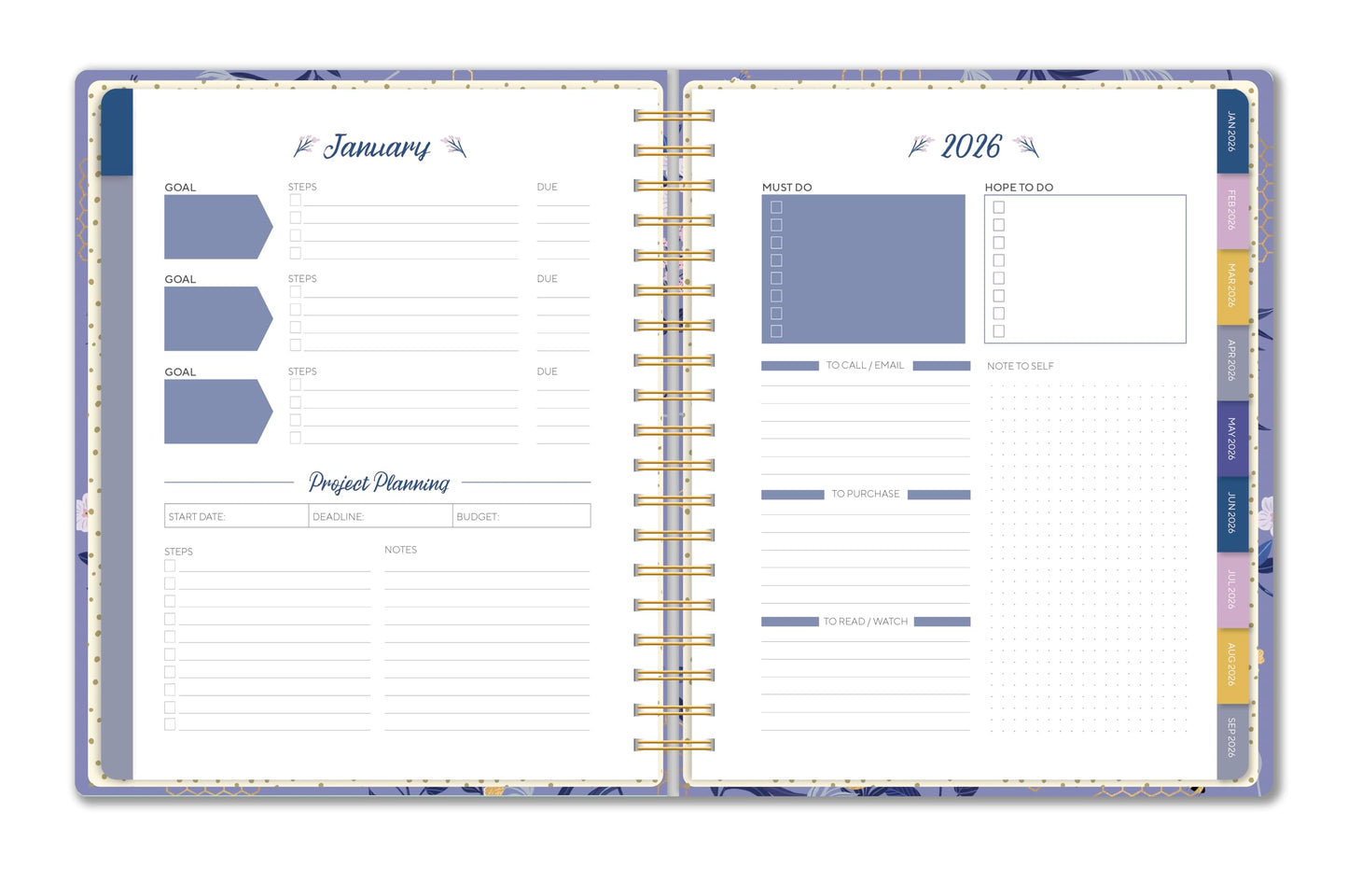 High Note 2026 Monthly Planner, Hardcover, Weekly & Monthly Calendar Book, 2026, 9" x 10", Garden Bee Planner with Notes, Lists & Reference Pages + Sticker Sheet