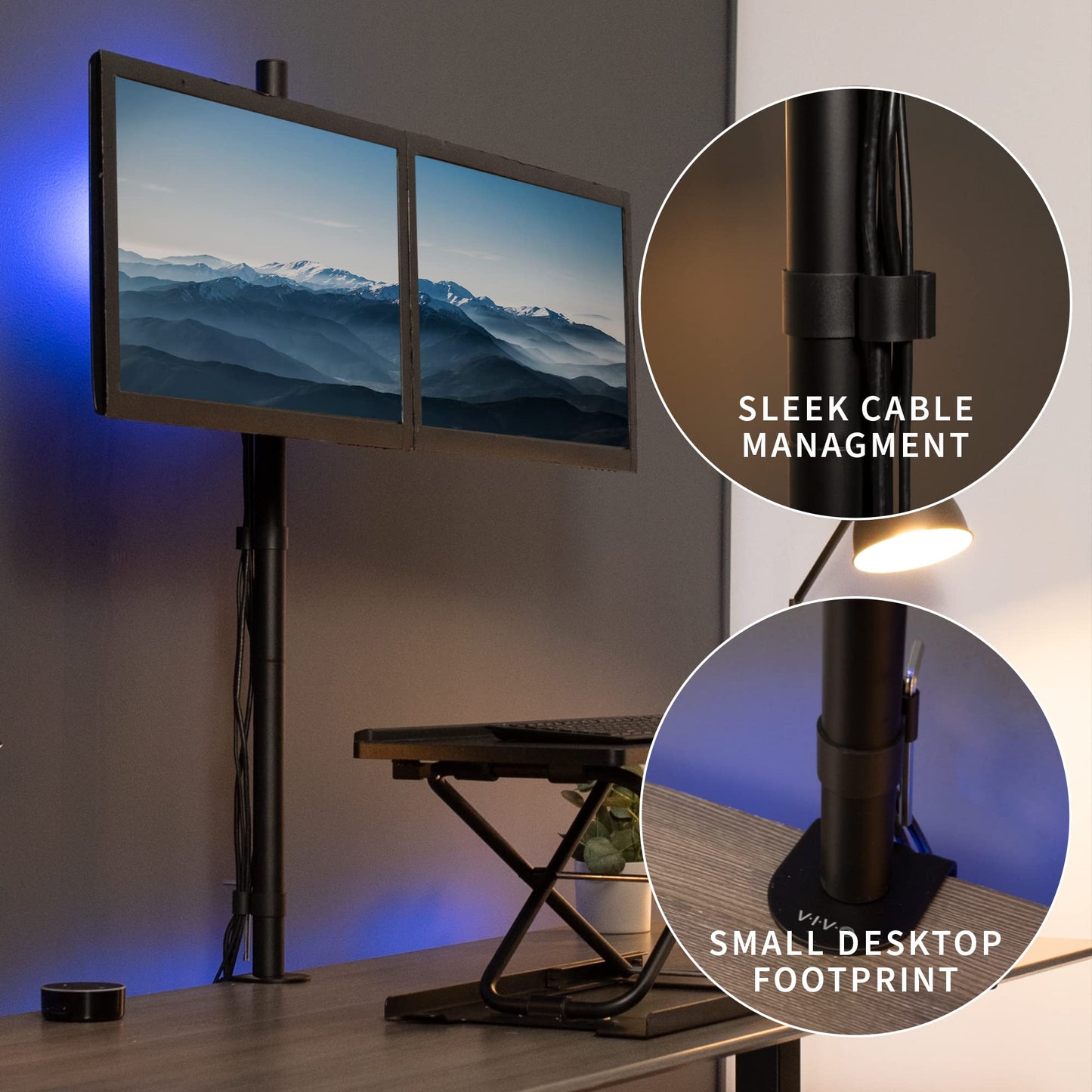 VIVO Dual Monitor Stand Up Desk Mount Extra Tall 99cm Pole, Fully Adjustable Stand for up to 27 inch Screens, STAND-V012